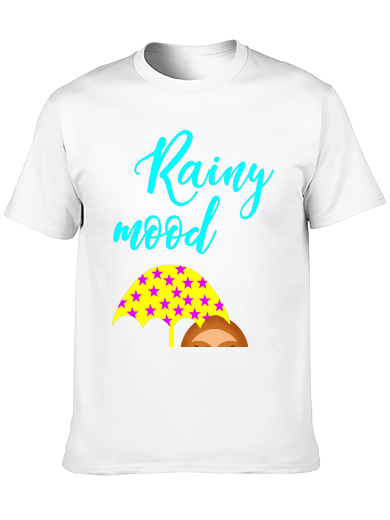 Rainy Mood Black T-Shirt with Umbrella Design