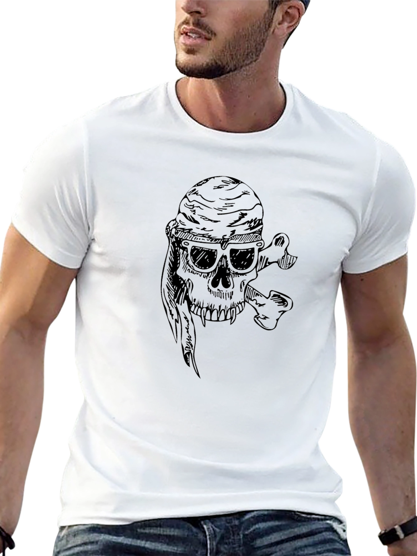 Skull & Crossbones Graphic Print Tee - Black
