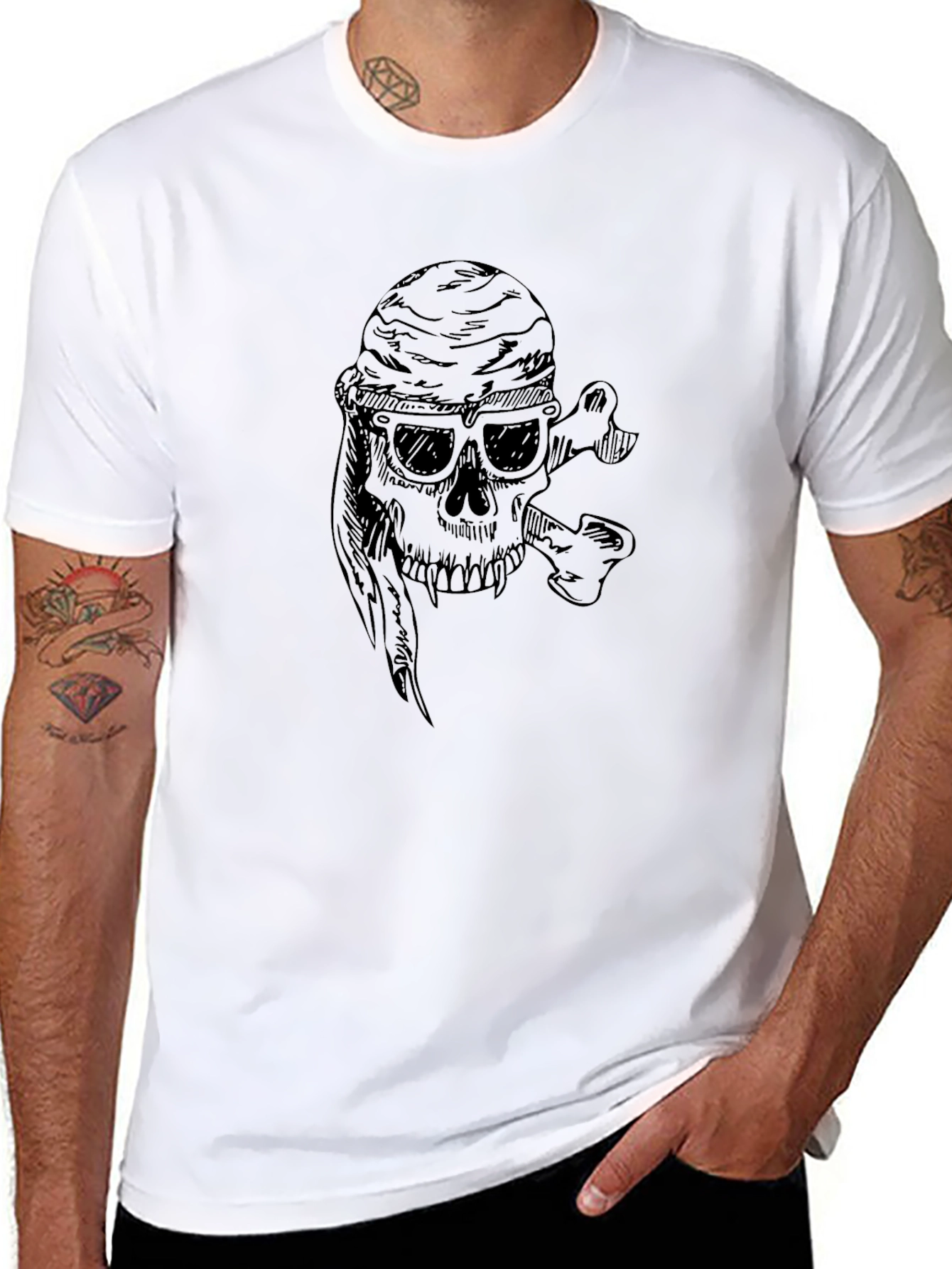 Skull & Crossbones Graphic Print Tee - Black