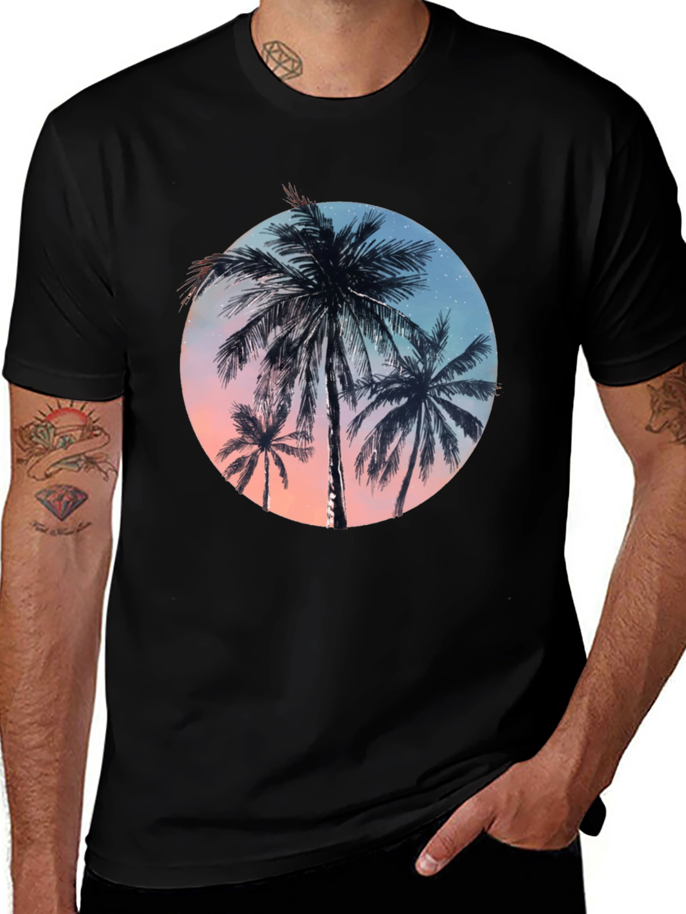 Tropical Palm Tree Graphic Tee - Black T-Shirt
