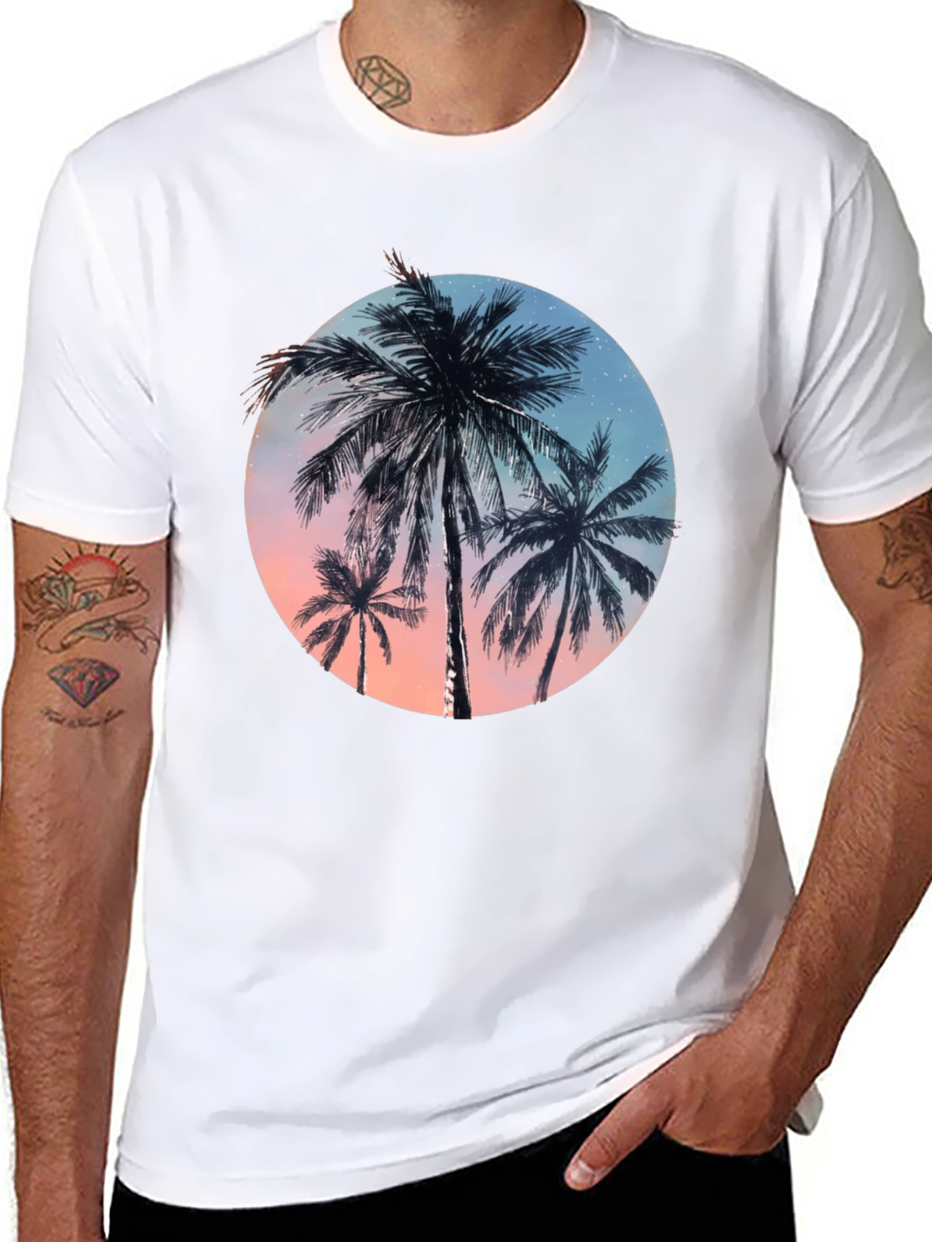 Tropical Palm Tree Graphic Tee - Black T-Shirt