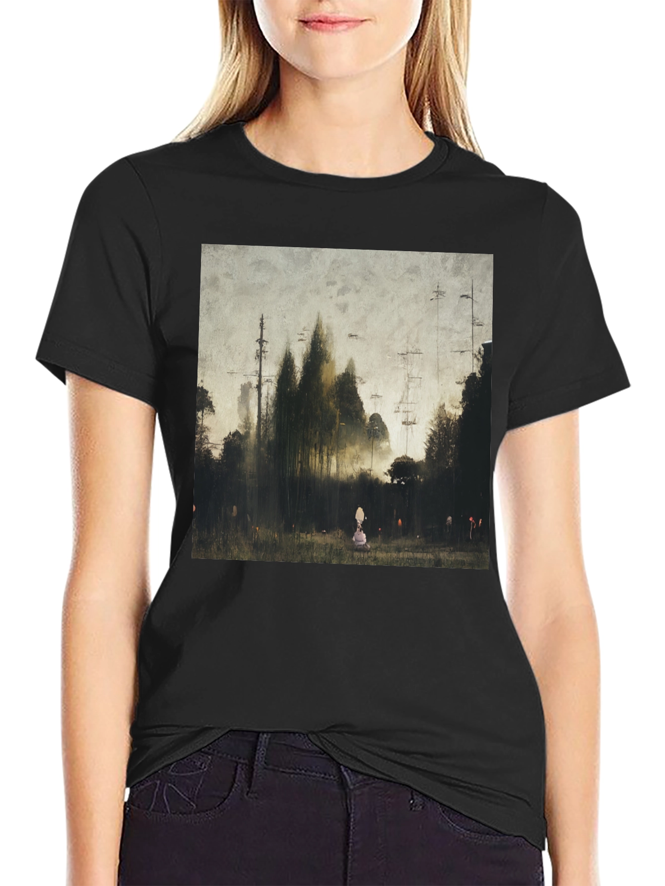 Eerie Forest Print Black T-Shirt