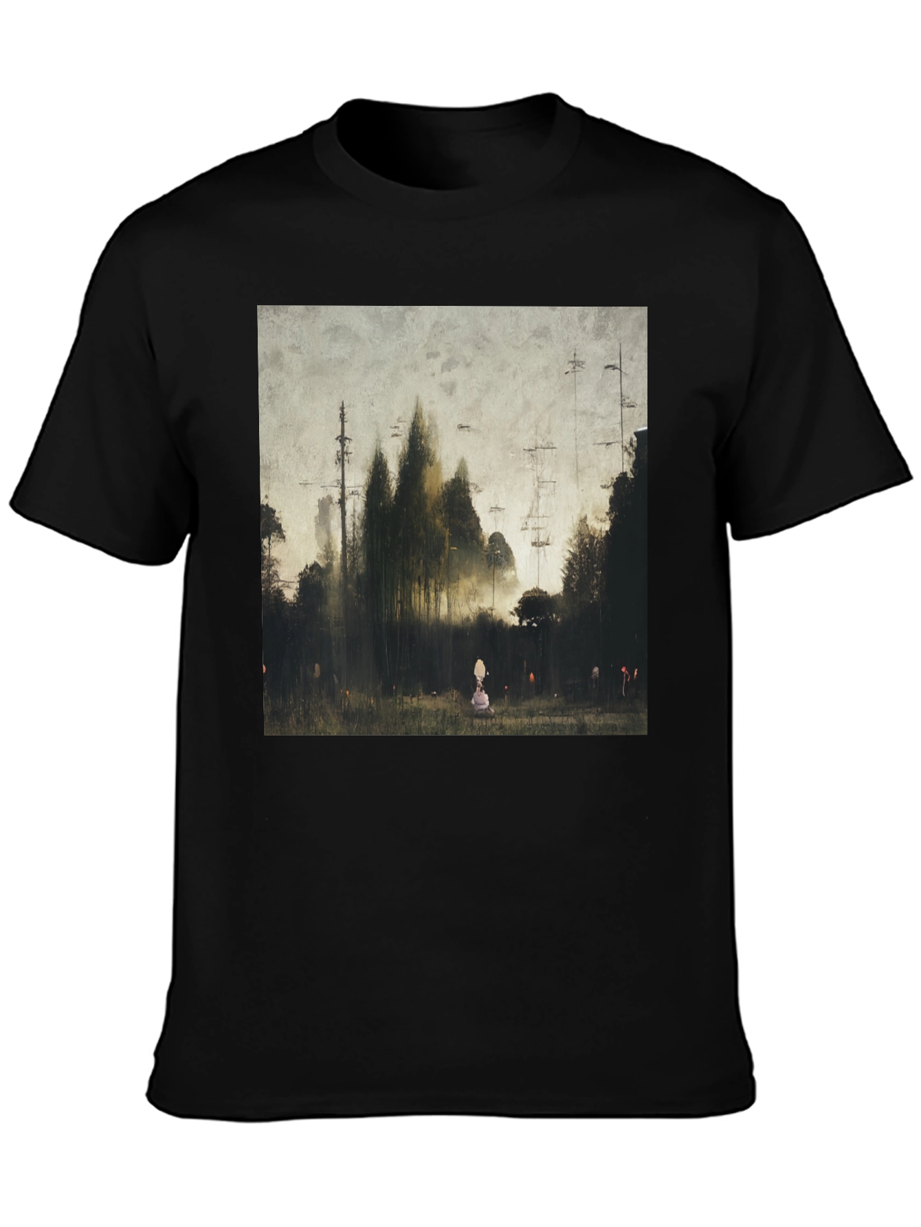 Eerie Forest Print Black T-Shirt