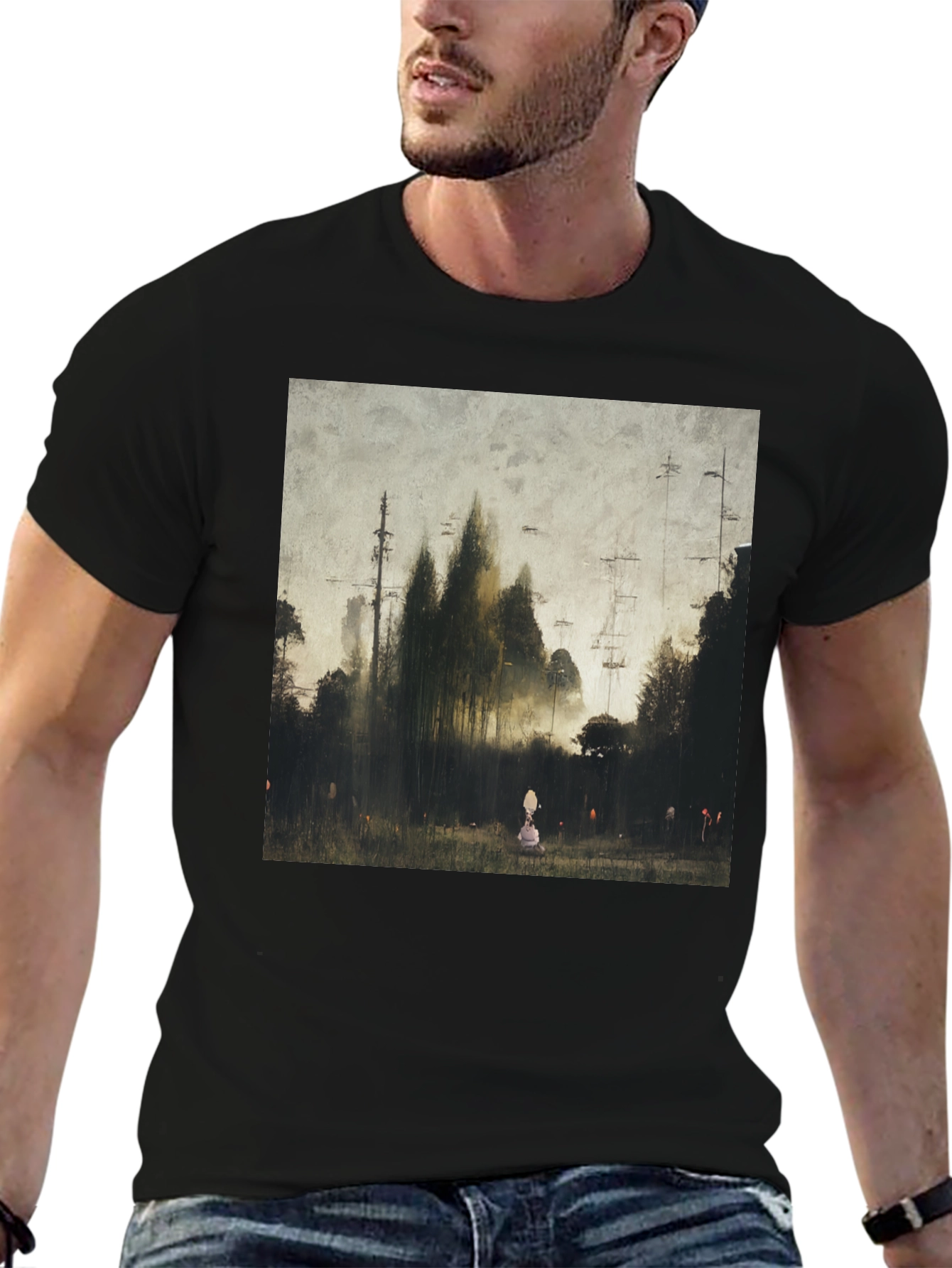 Eerie Forest Print Black T-Shirt