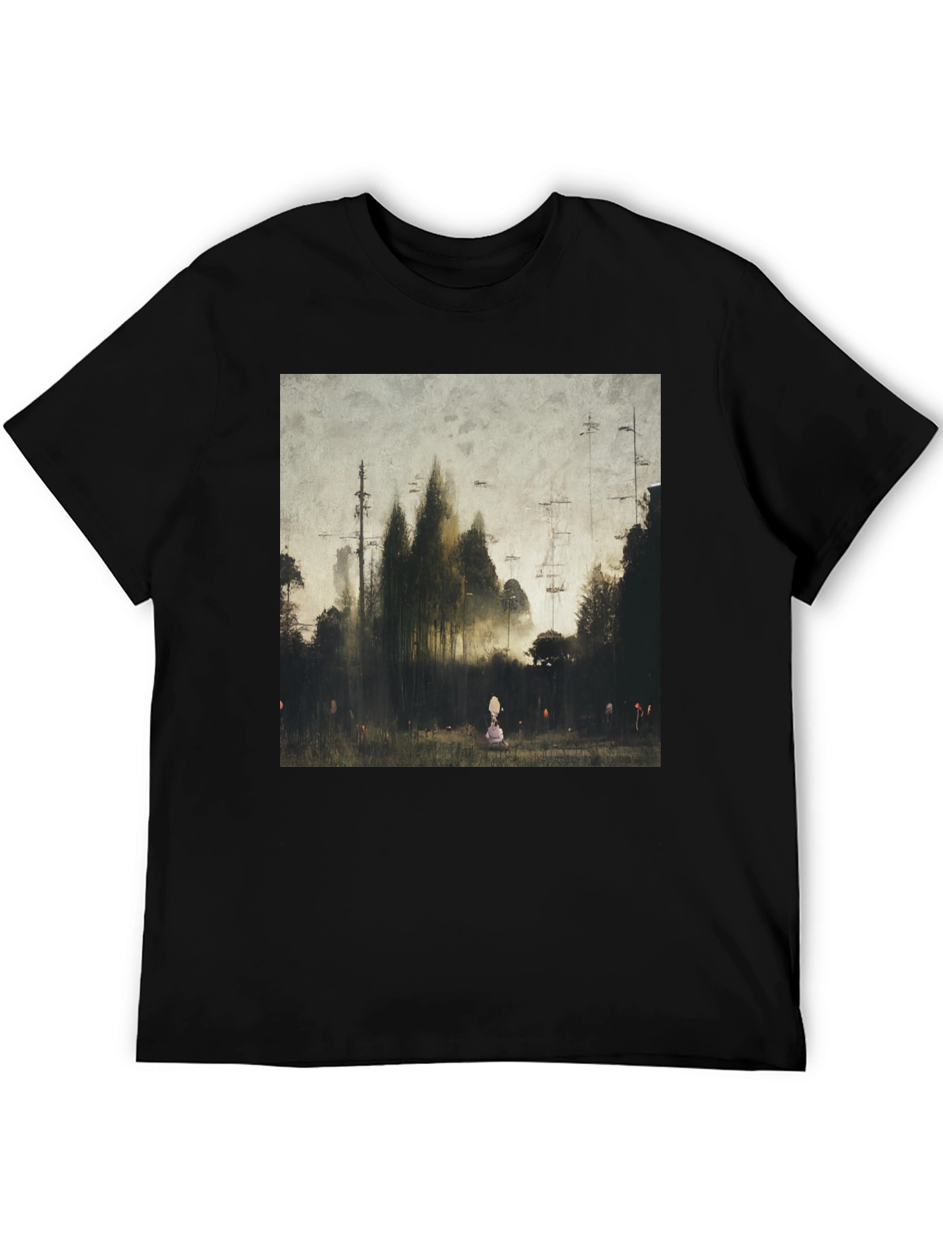 Eerie Forest Print Black T-Shirt