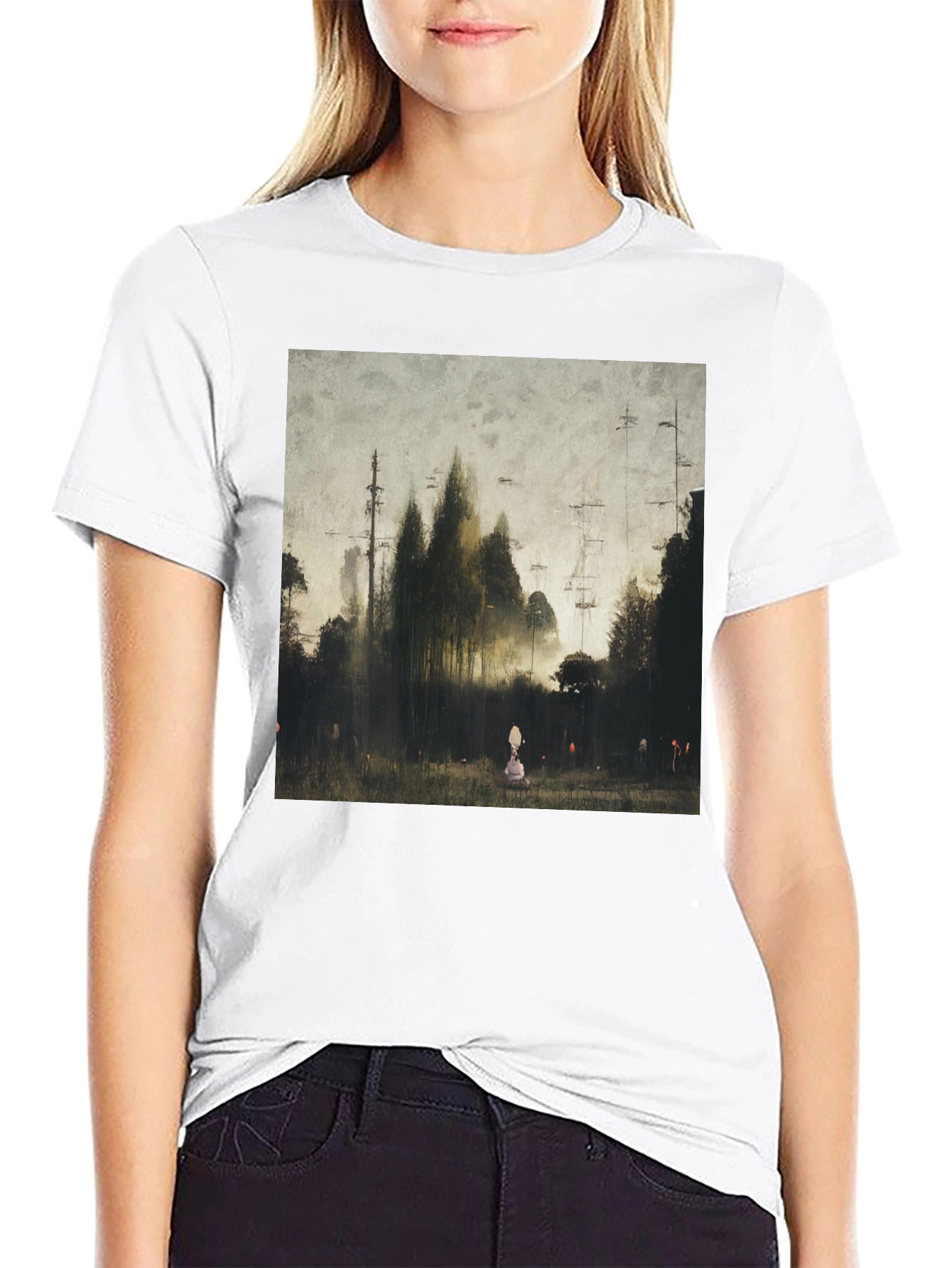 Eerie Forest Print Black T-Shirt