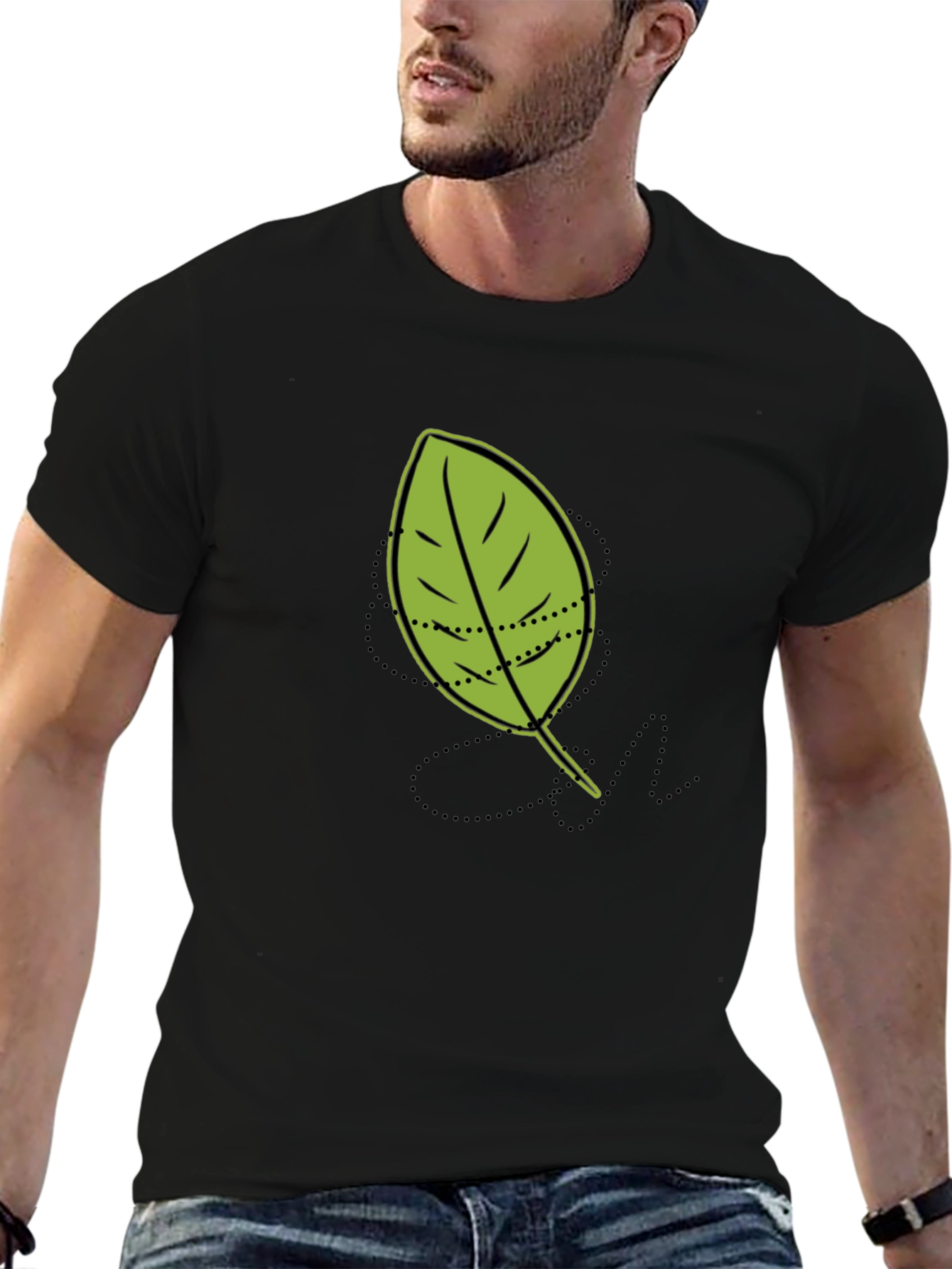 Leaf Graphic Tee - Casual Black T-Shirt