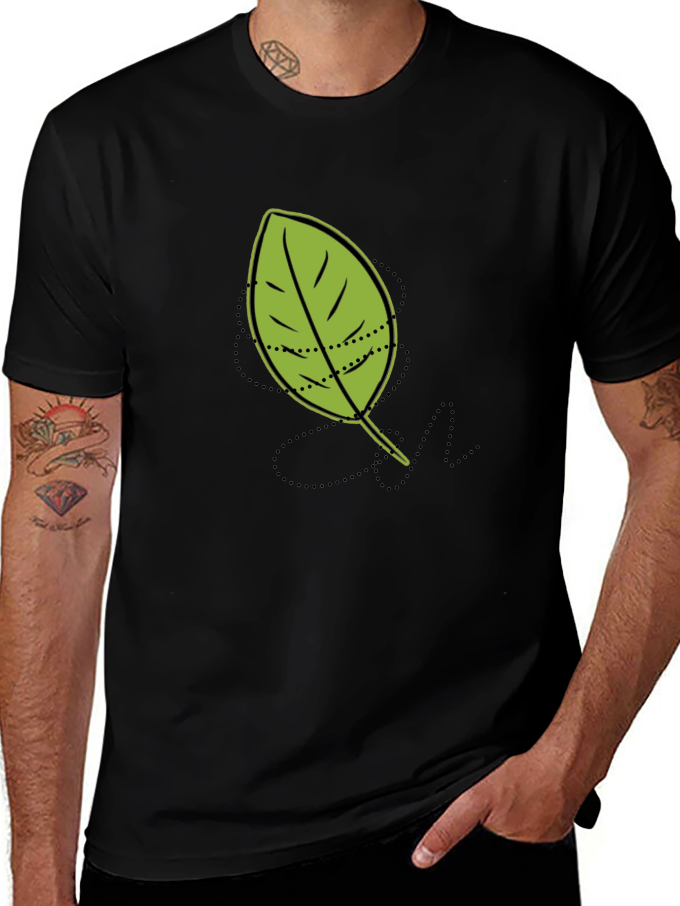 Leaf Graphic Tee - Casual Black T-Shirt