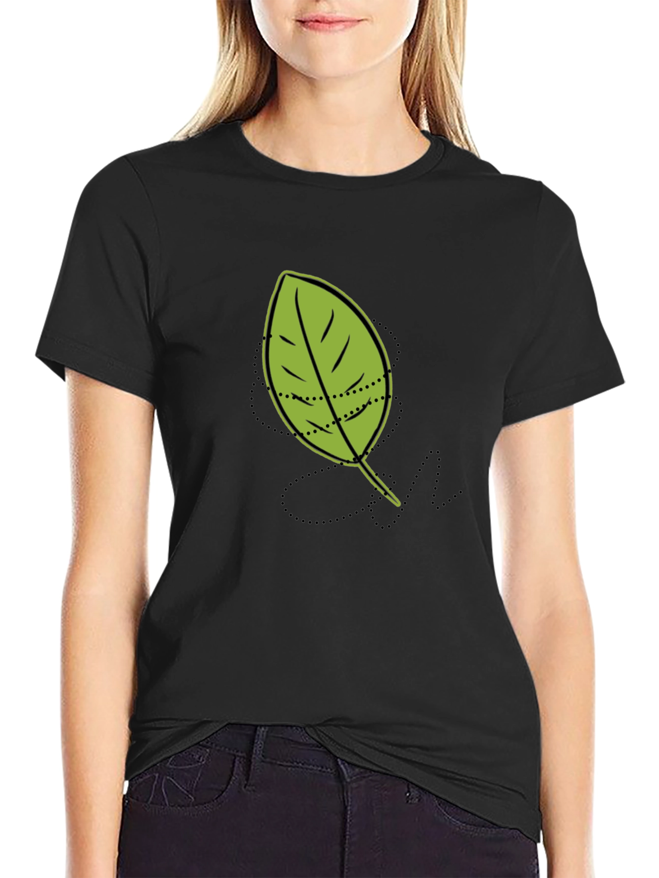 Leaf Graphic Tee - Casual Black T-Shirt