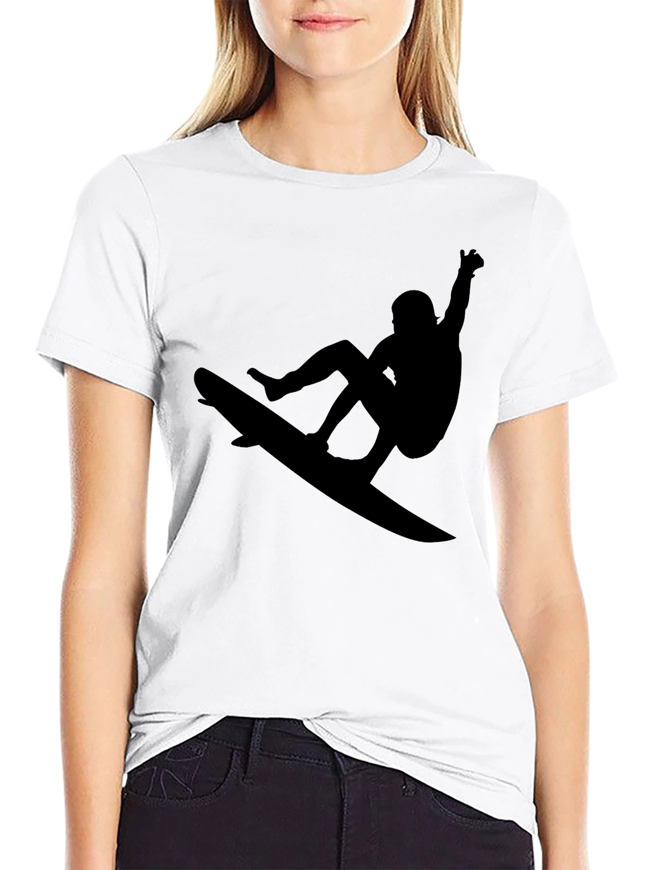 Surfer Silhouette Graphic Tee - Black Casual T-Shirt