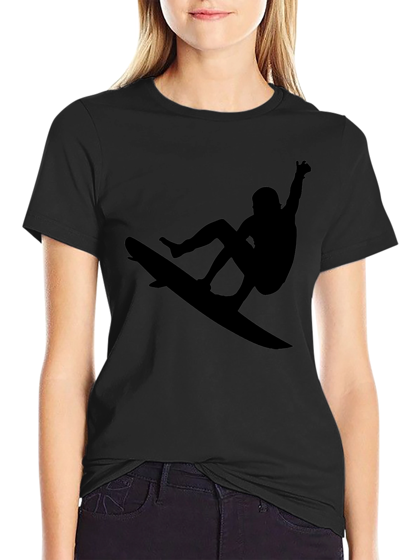 Surfer Silhouette Graphic Tee - Black Casual T-Shirt