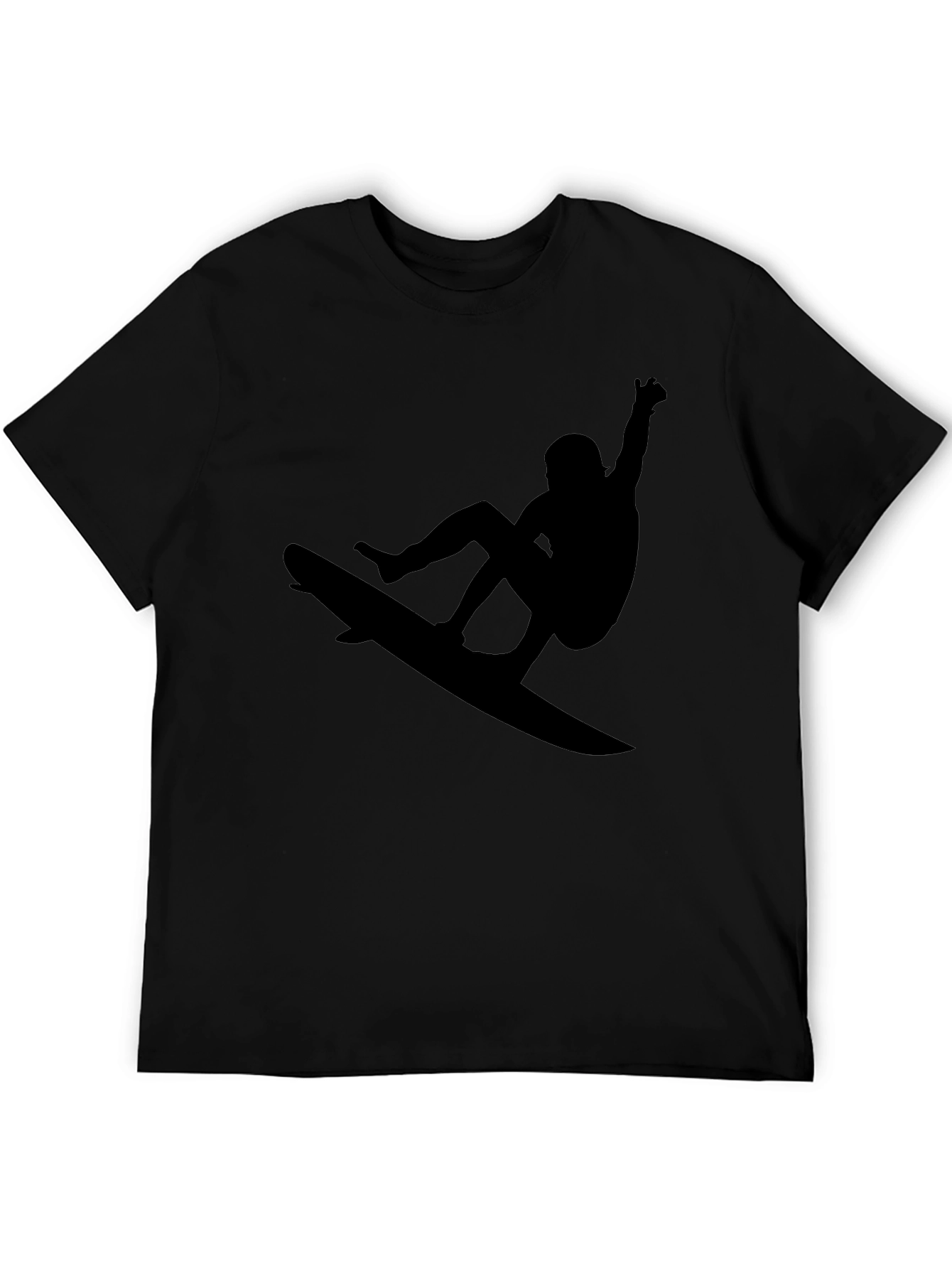 Surfer Silhouette Graphic Tee - Black Casual T-Shirt