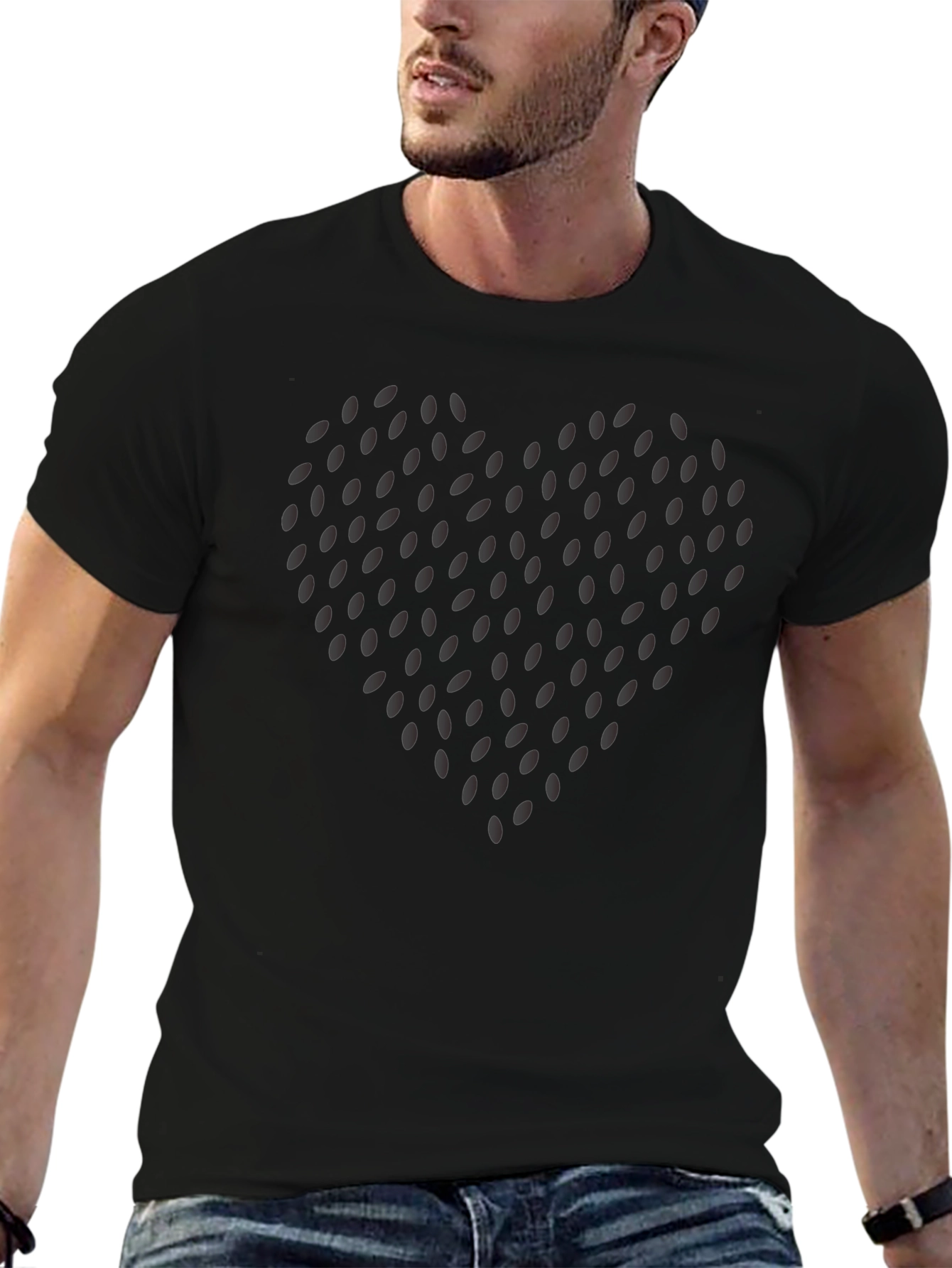 Heart Seed Pattern Black T-Shirt