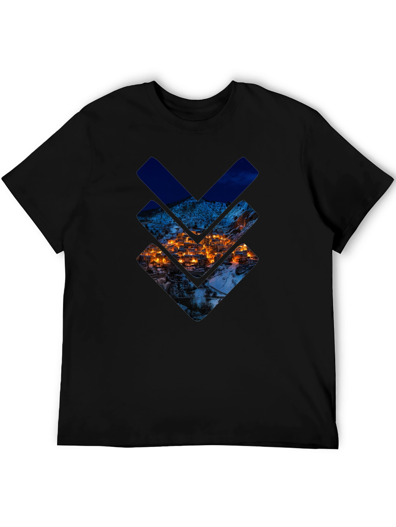 Urban Townscape Graphic Tee - Stylish Black T-Shirt