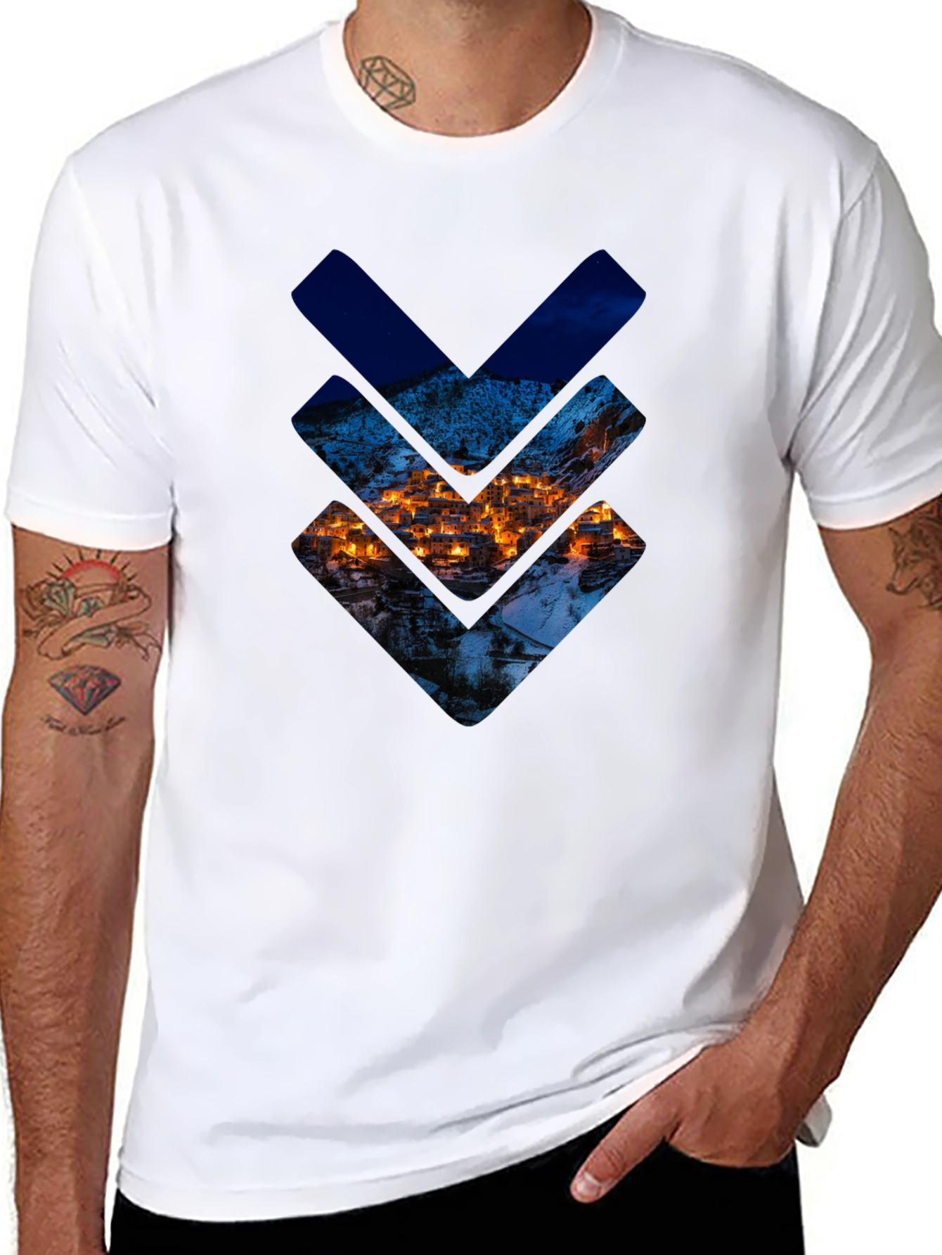 Urban Townscape Graphic Tee - Stylish Black T-Shirt