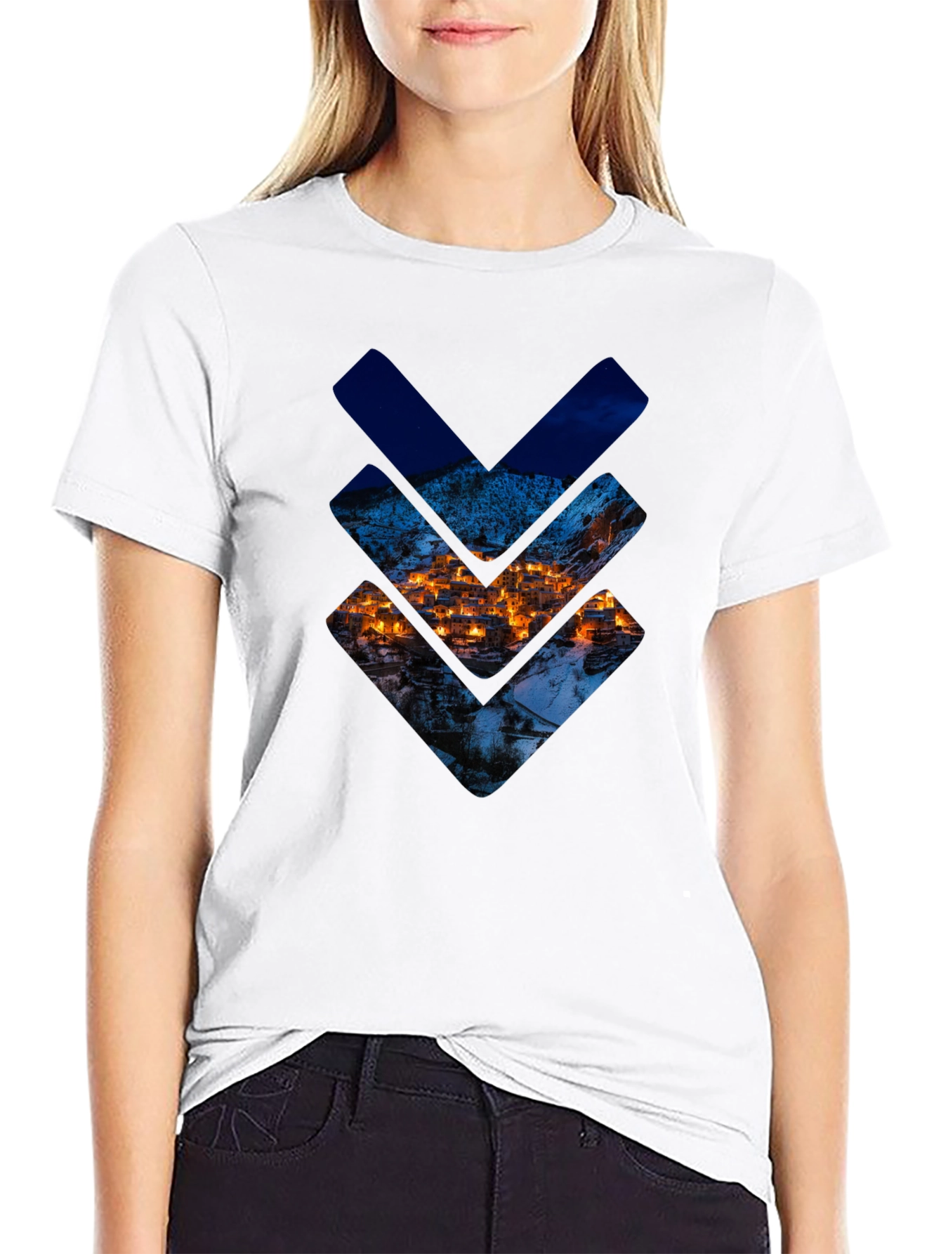 Urban Townscape Graphic Tee - Stylish Black T-Shirt