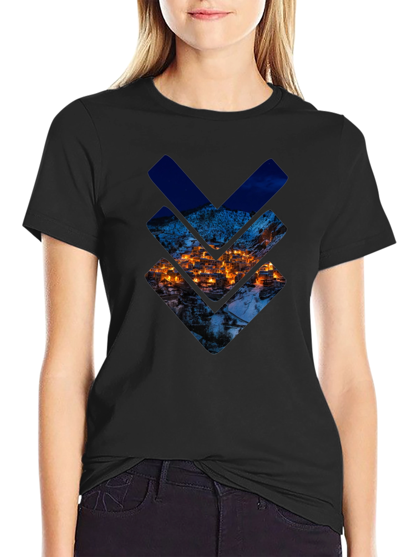 Urban Townscape Graphic Tee - Stylish Black T-Shirt