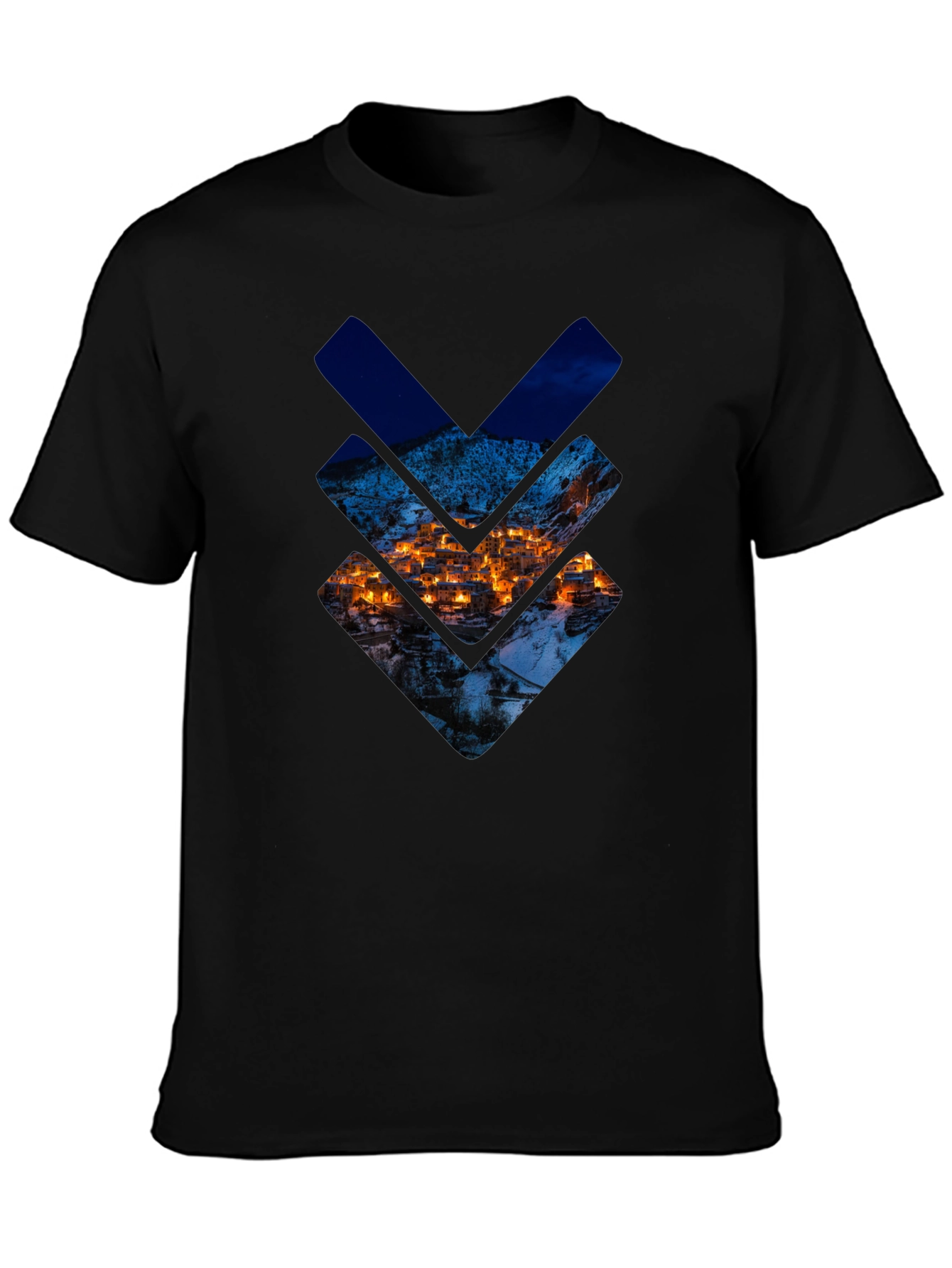 Urban Townscape Graphic Tee - Stylish Black T-Shirt