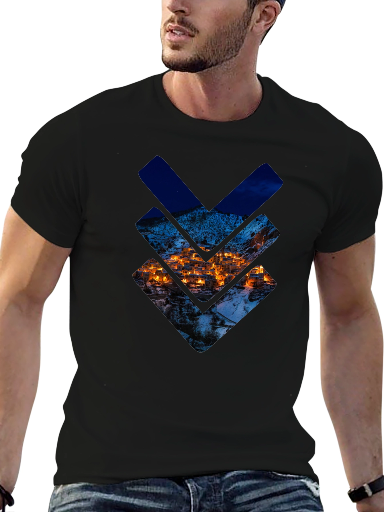 Urban Townscape Graphic Tee - Stylish Black T-Shirt