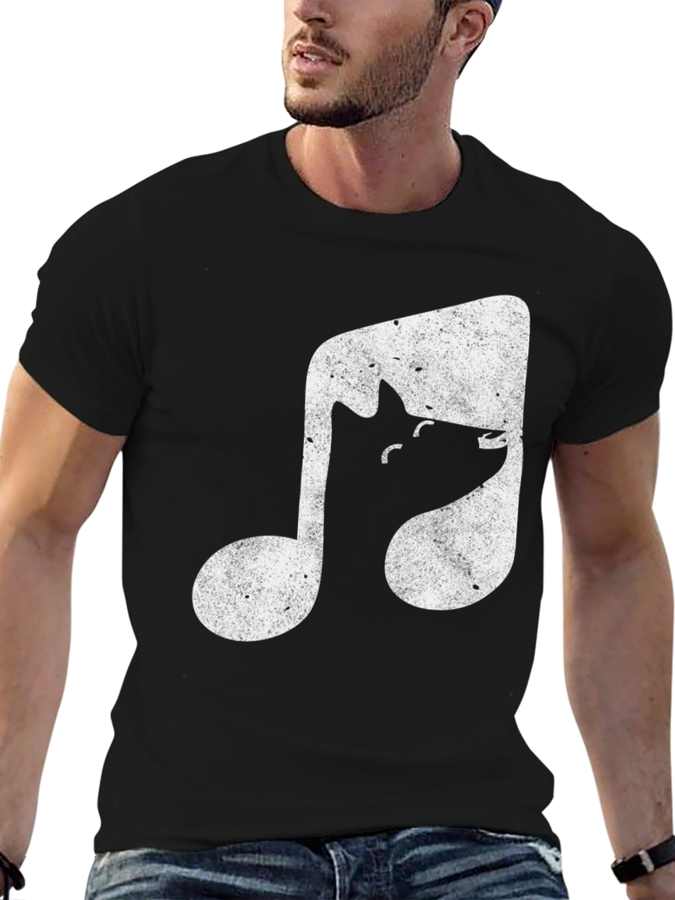 Musical Wolf Black T-Shirt - Unique Design