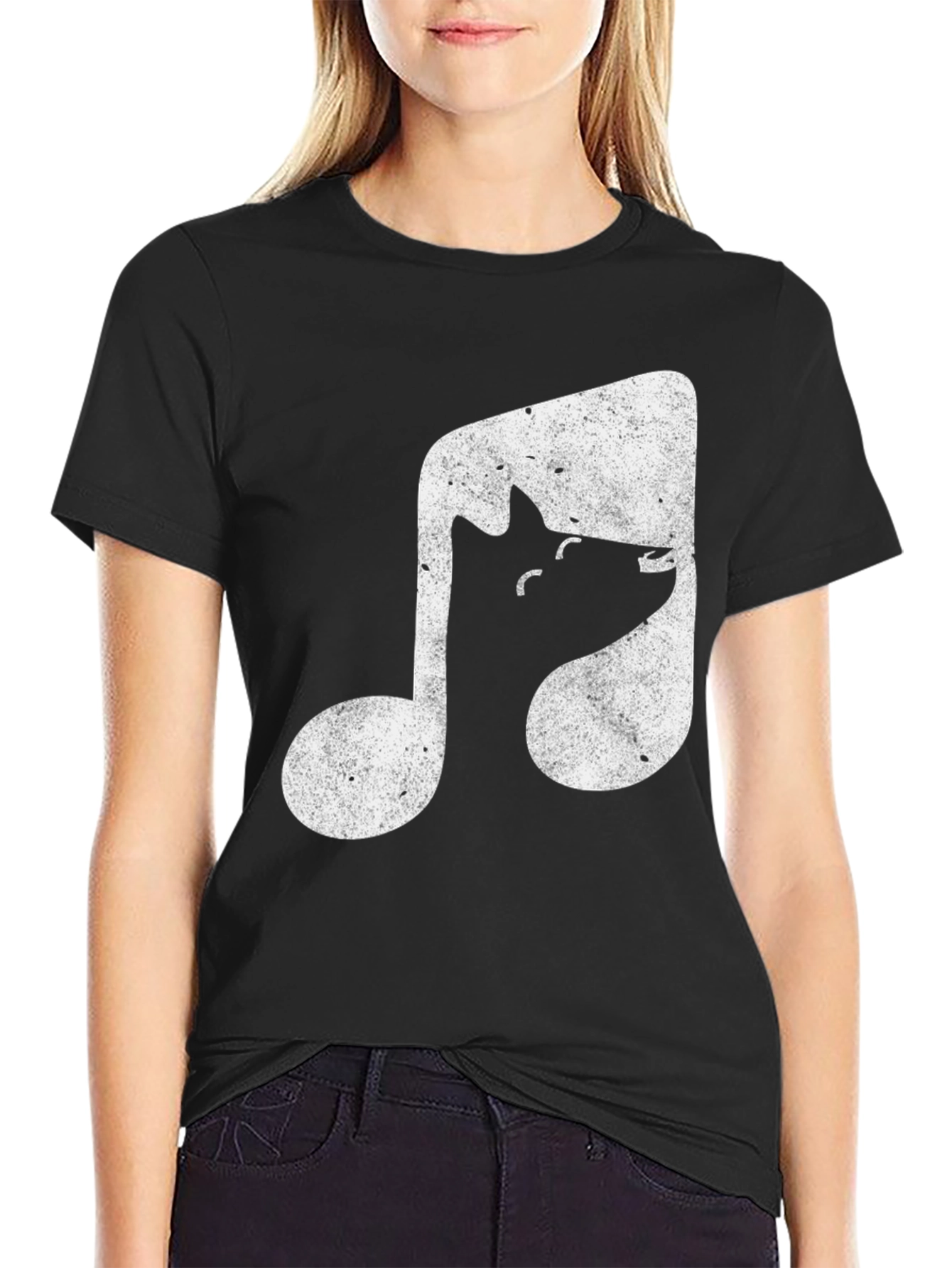 Musical Wolf Black T-Shirt - Unique Design