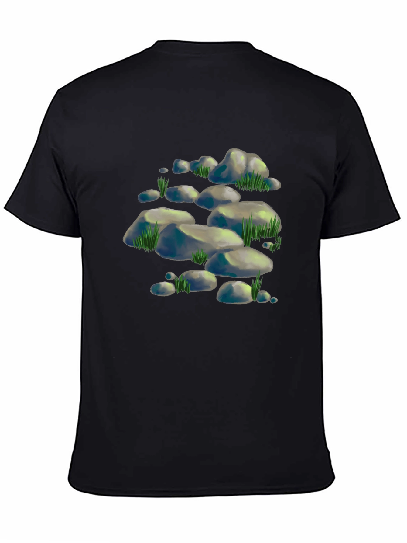 Cool Rock & Grass Graphic Tee - Black