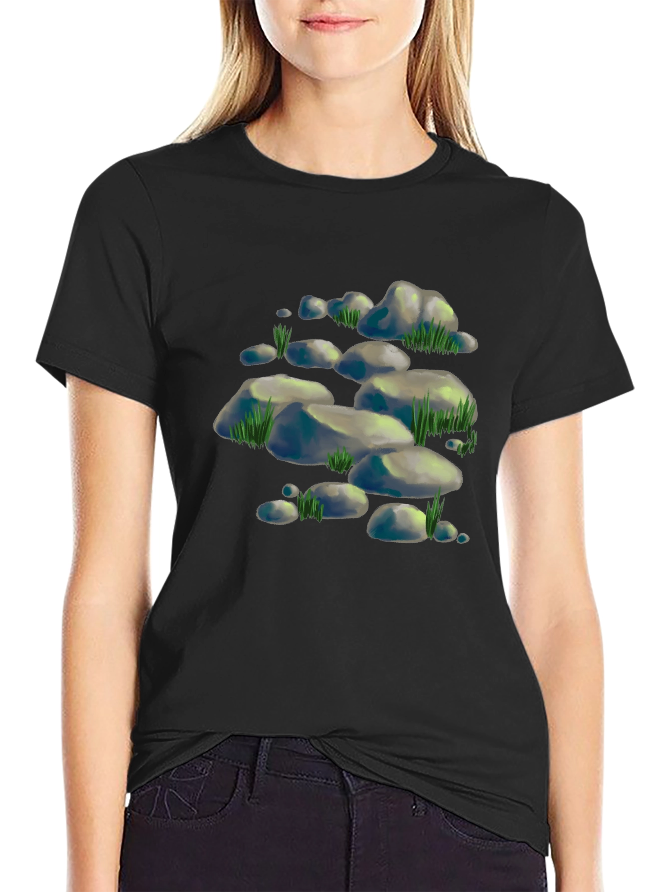 Cool Rock & Grass Graphic Tee - Black