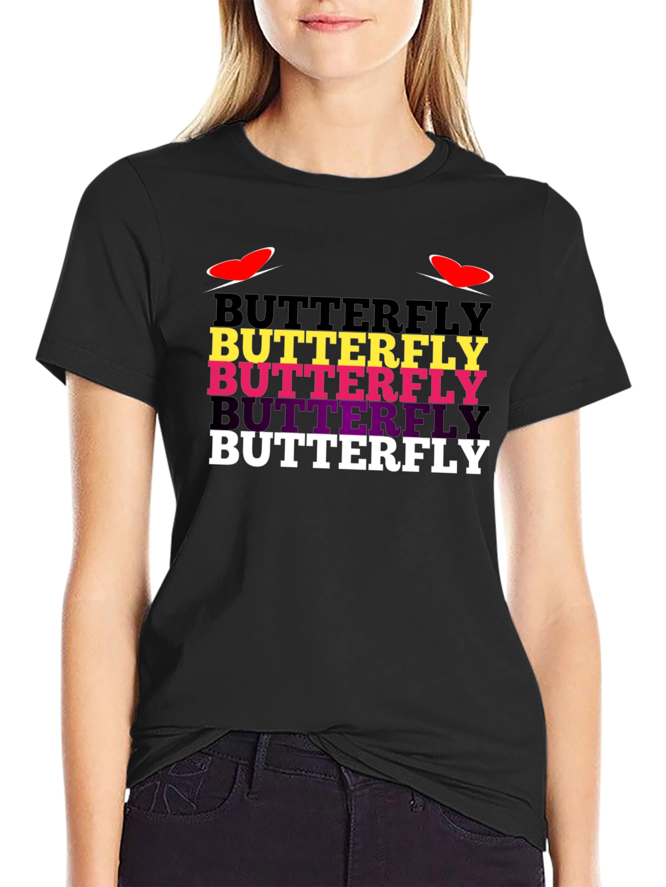 Butterfly Text Graphic Tee - Trendy Casual T-Shirt