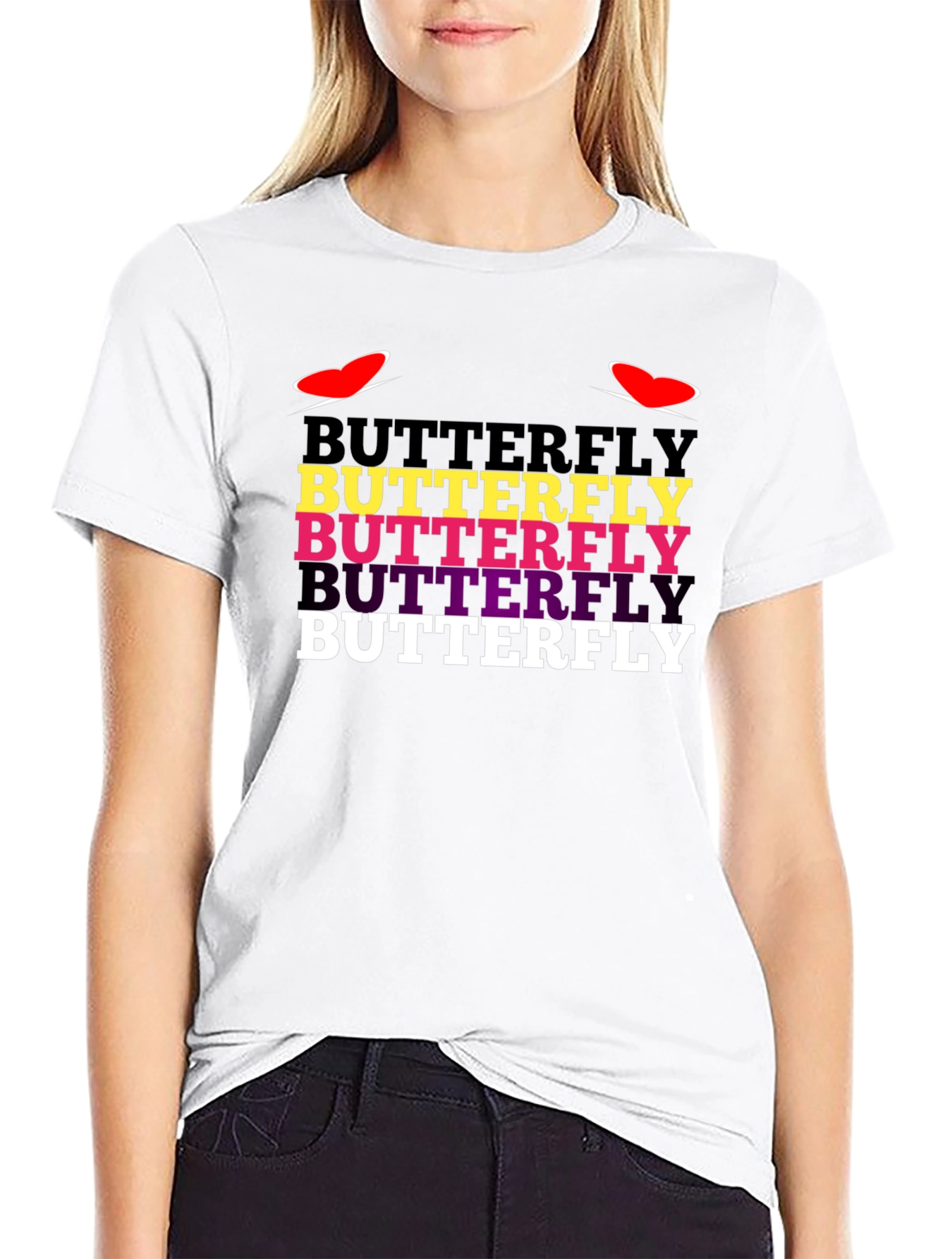 Butterfly Text Graphic Tee - Trendy Casual T-Shirt