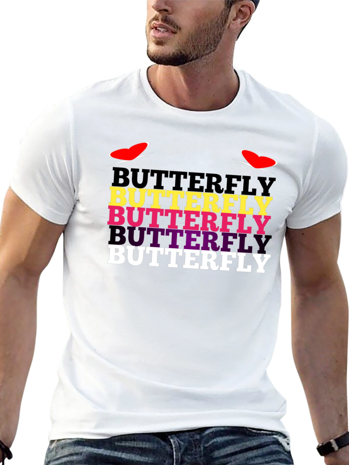 Butterfly Text Graphic Tee - Trendy Casual T-Shirt