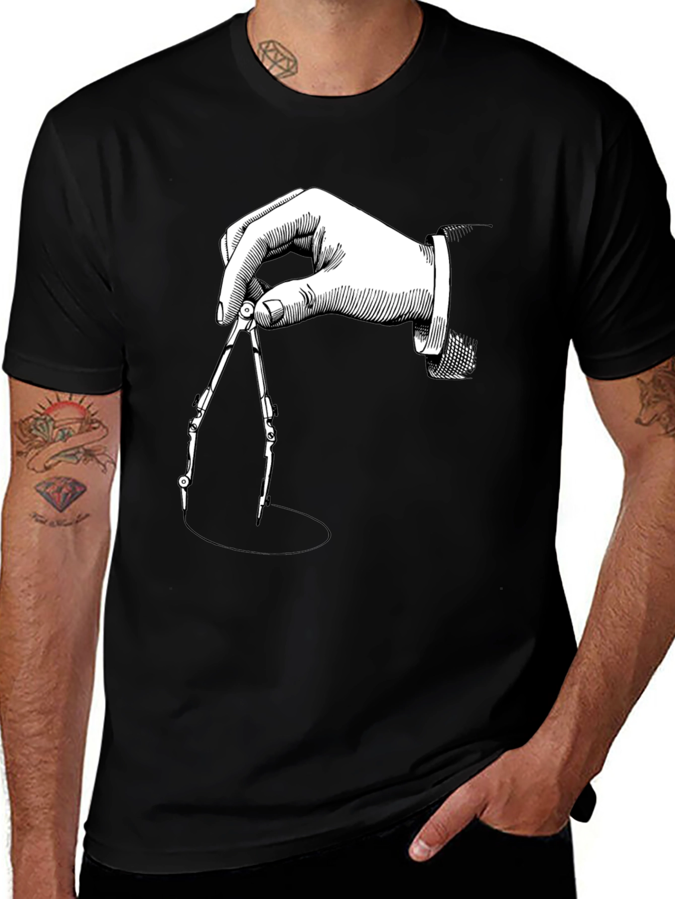Geometric Compass Graphic Tee - Stylish Black T-Shirt