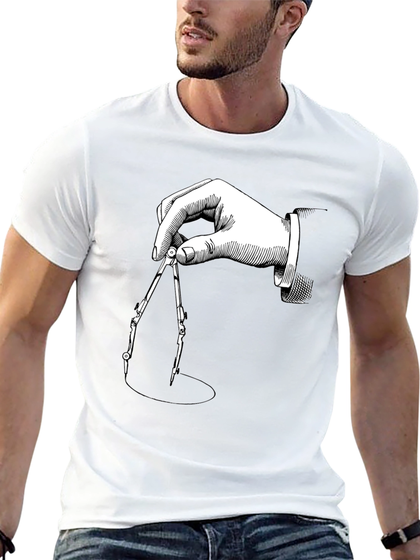Geometric Compass Graphic Tee - Stylish Black T-Shirt
