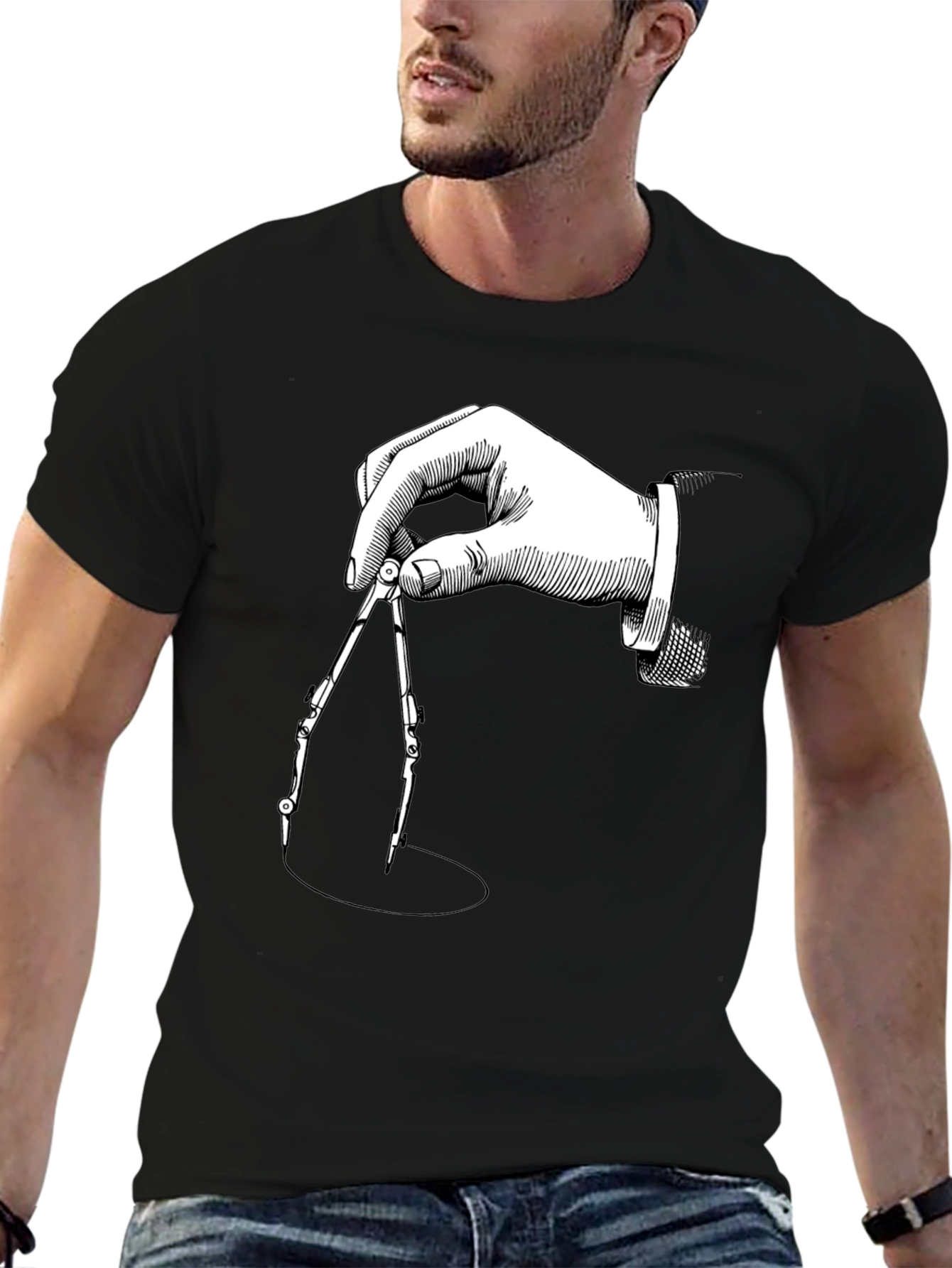 Geometric Compass Graphic Tee - Stylish Black T-Shirt