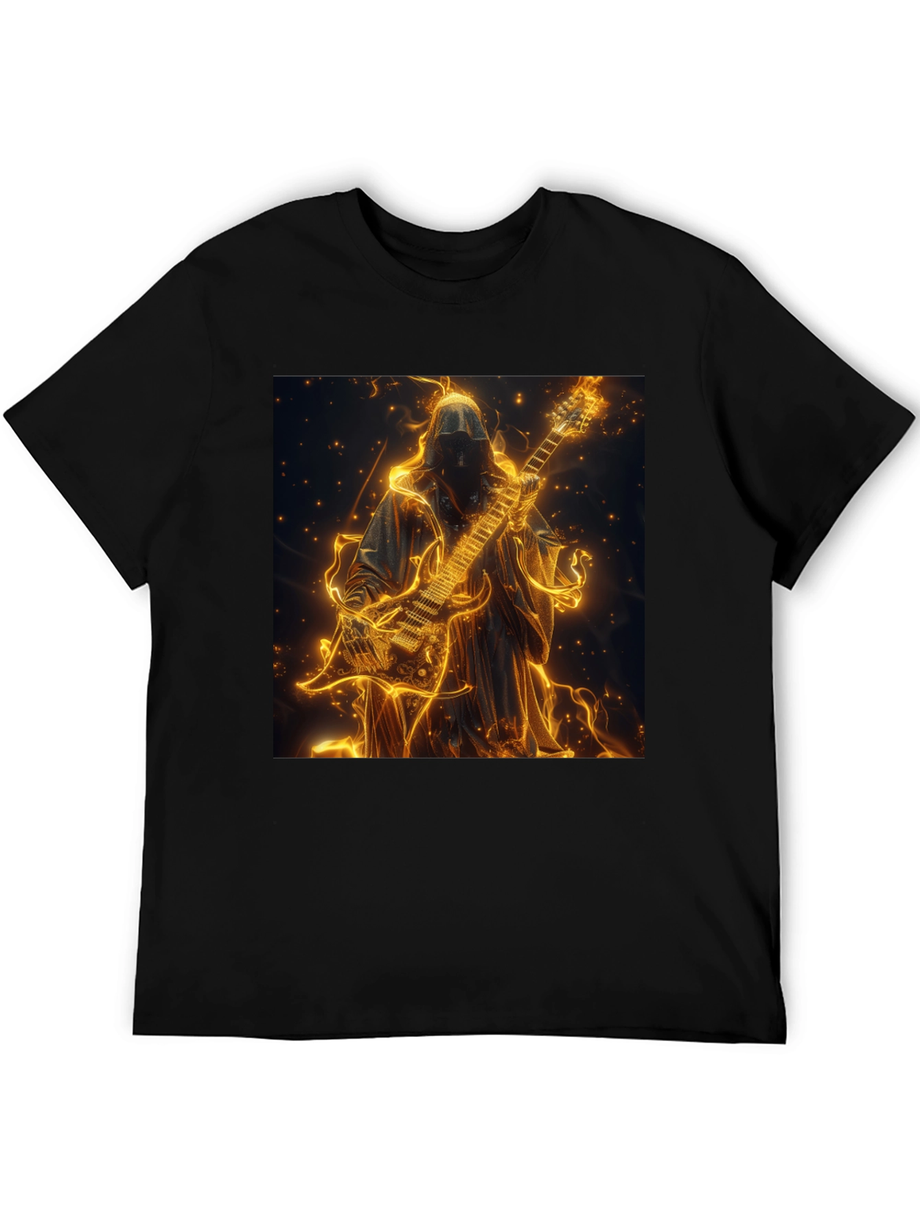 Fiery Guitar Grim Reaper Black T-Shirt