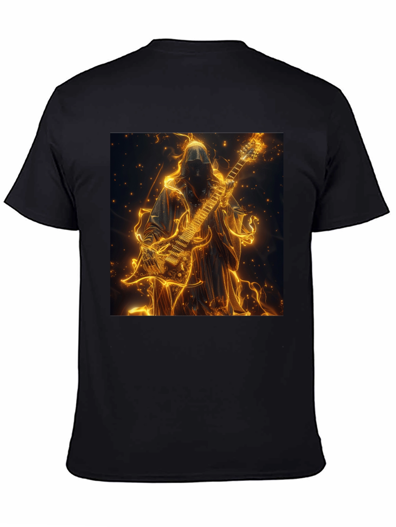 Fiery Guitar Grim Reaper Black T-Shirt