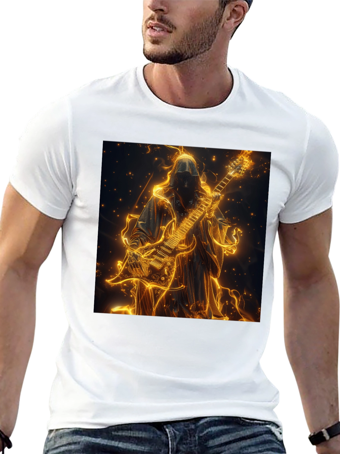 Fiery Guitar Grim Reaper Black T-Shirt