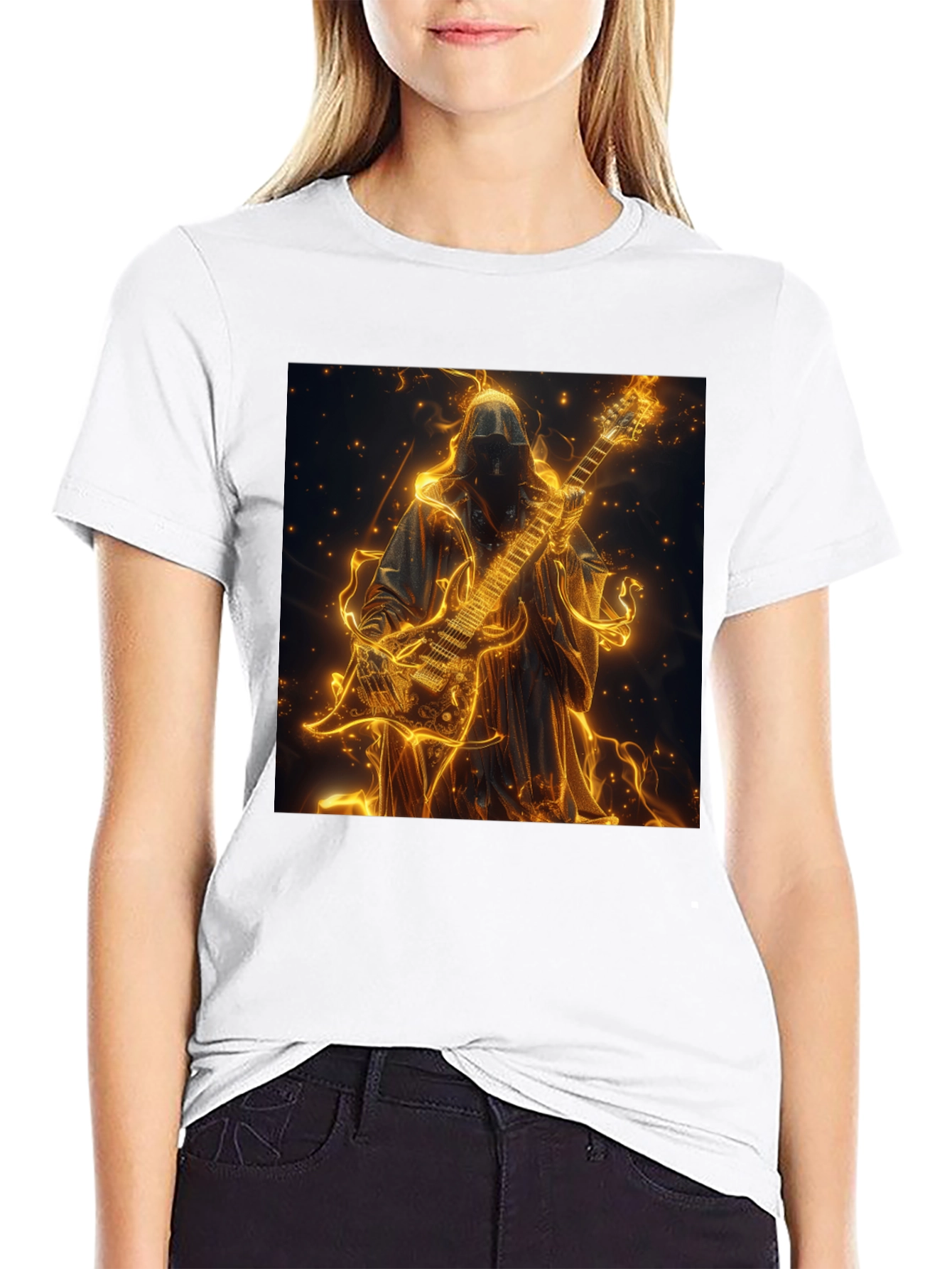 Fiery Guitar Grim Reaper Black T-Shirt