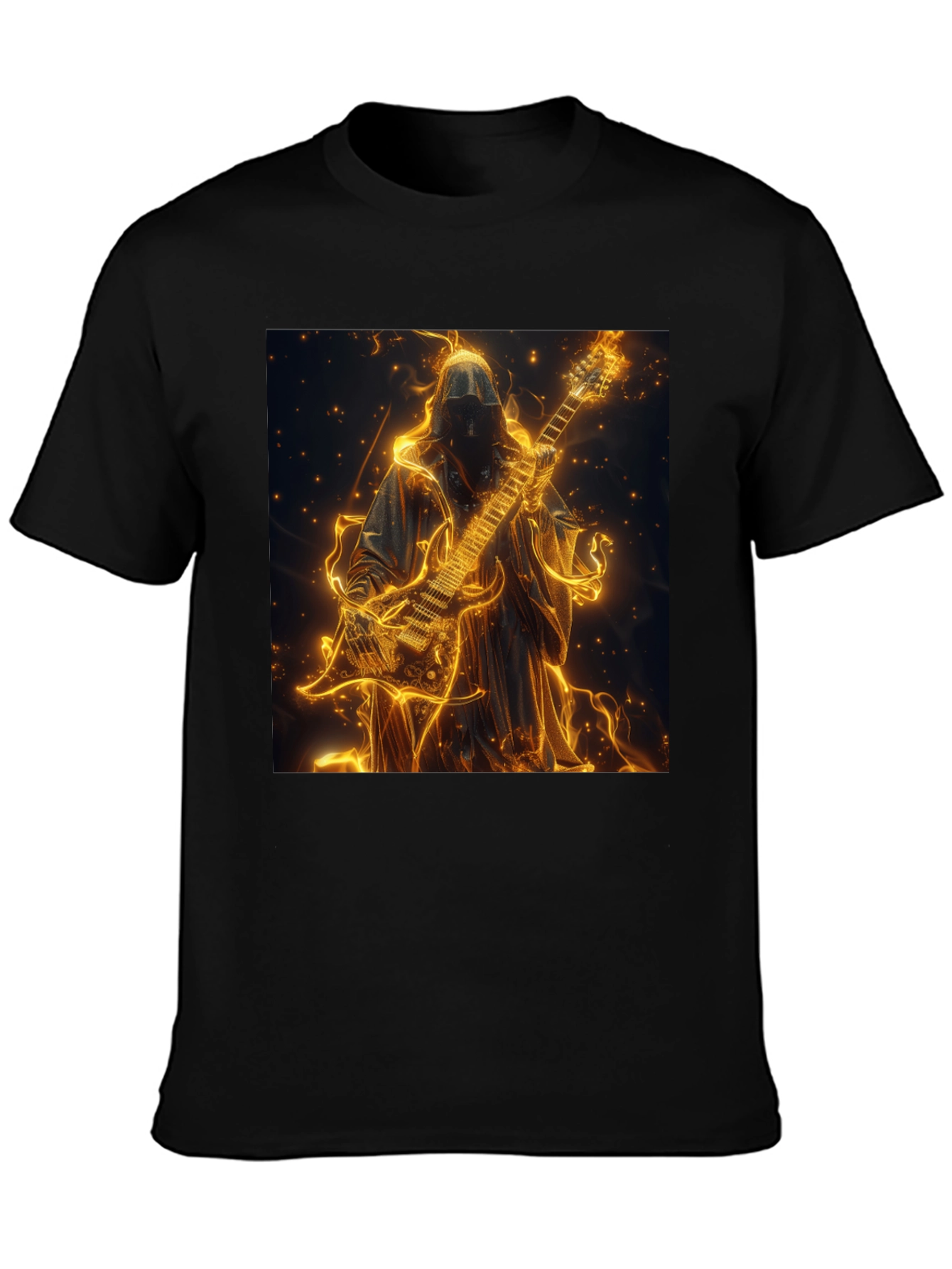 Fiery Guitar Grim Reaper Black T-Shirt
