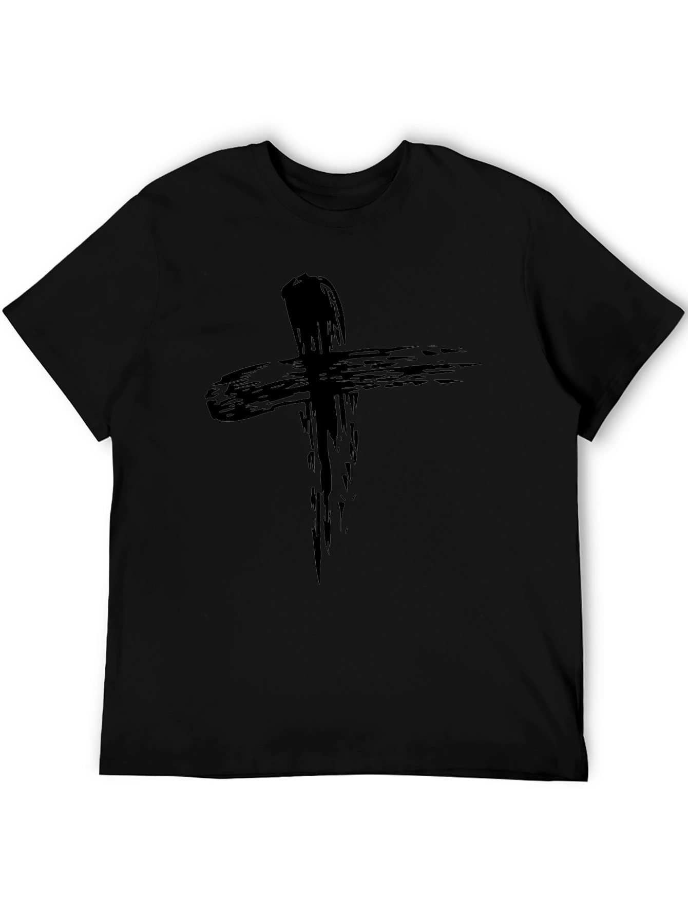 Mens Black Cross Graphic T-Shirt - Brushstroke Design