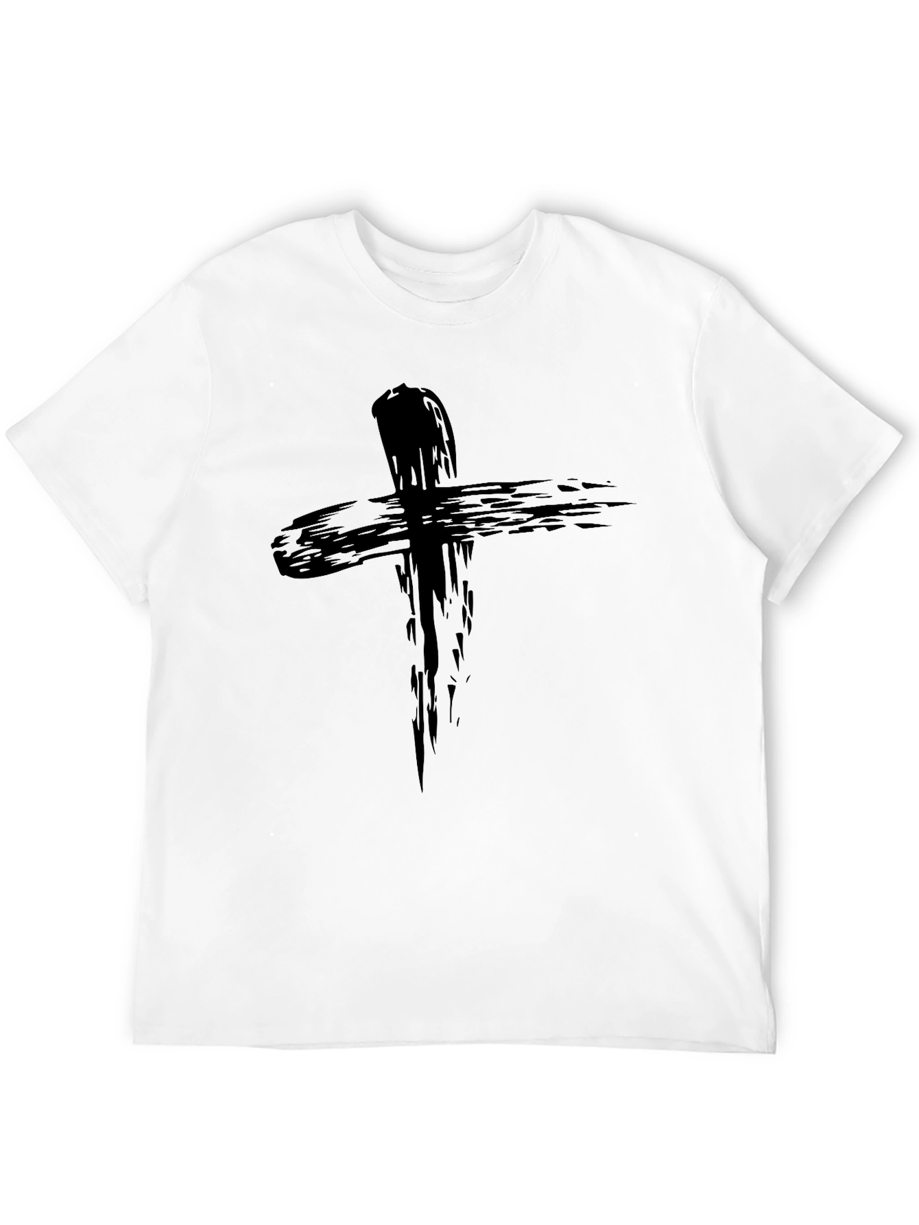 Mens Black Cross Graphic T-Shirt - Brushstroke Design