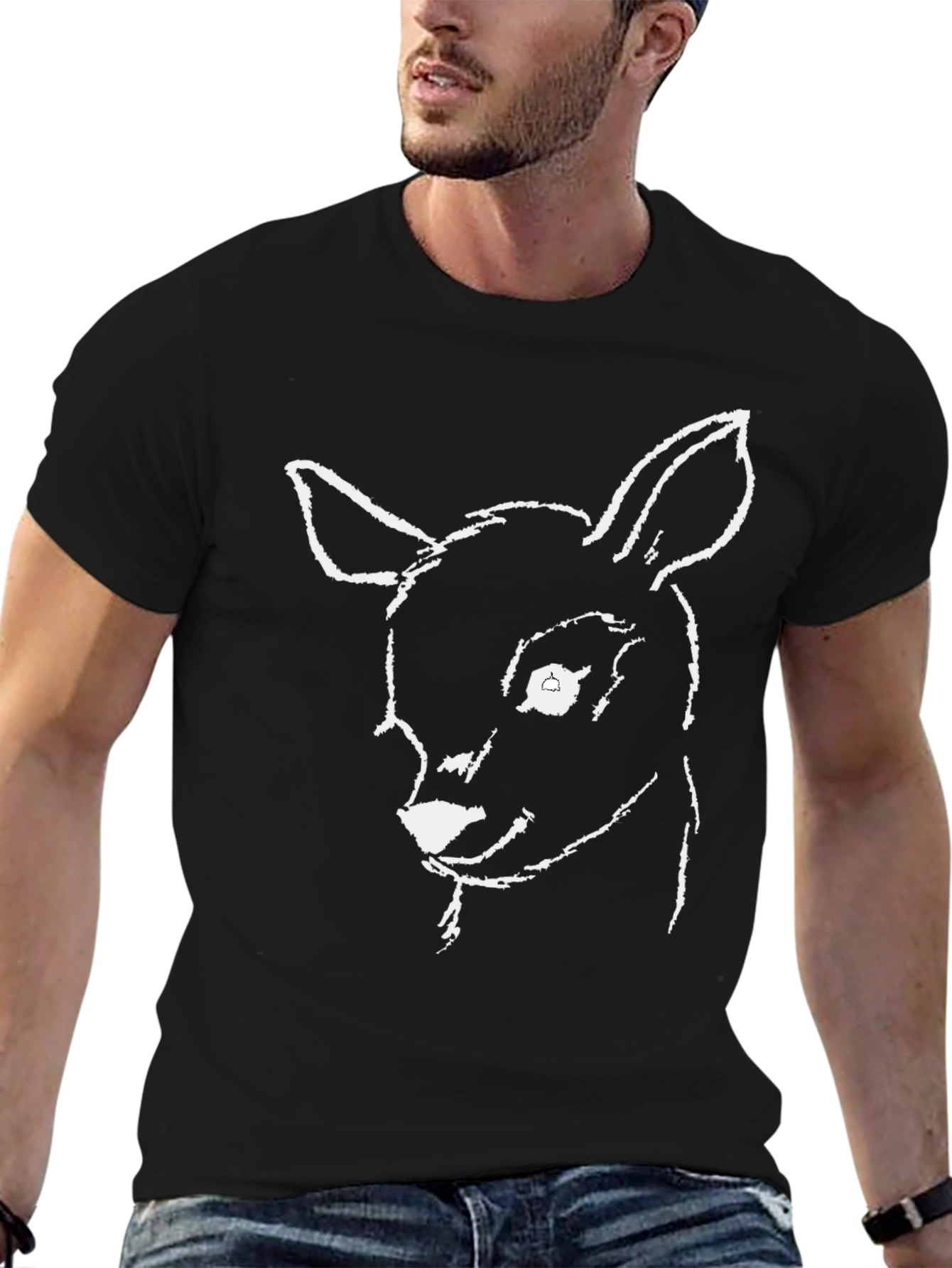 Deer Sketch Graphic Tee - Black Cotton Comfort