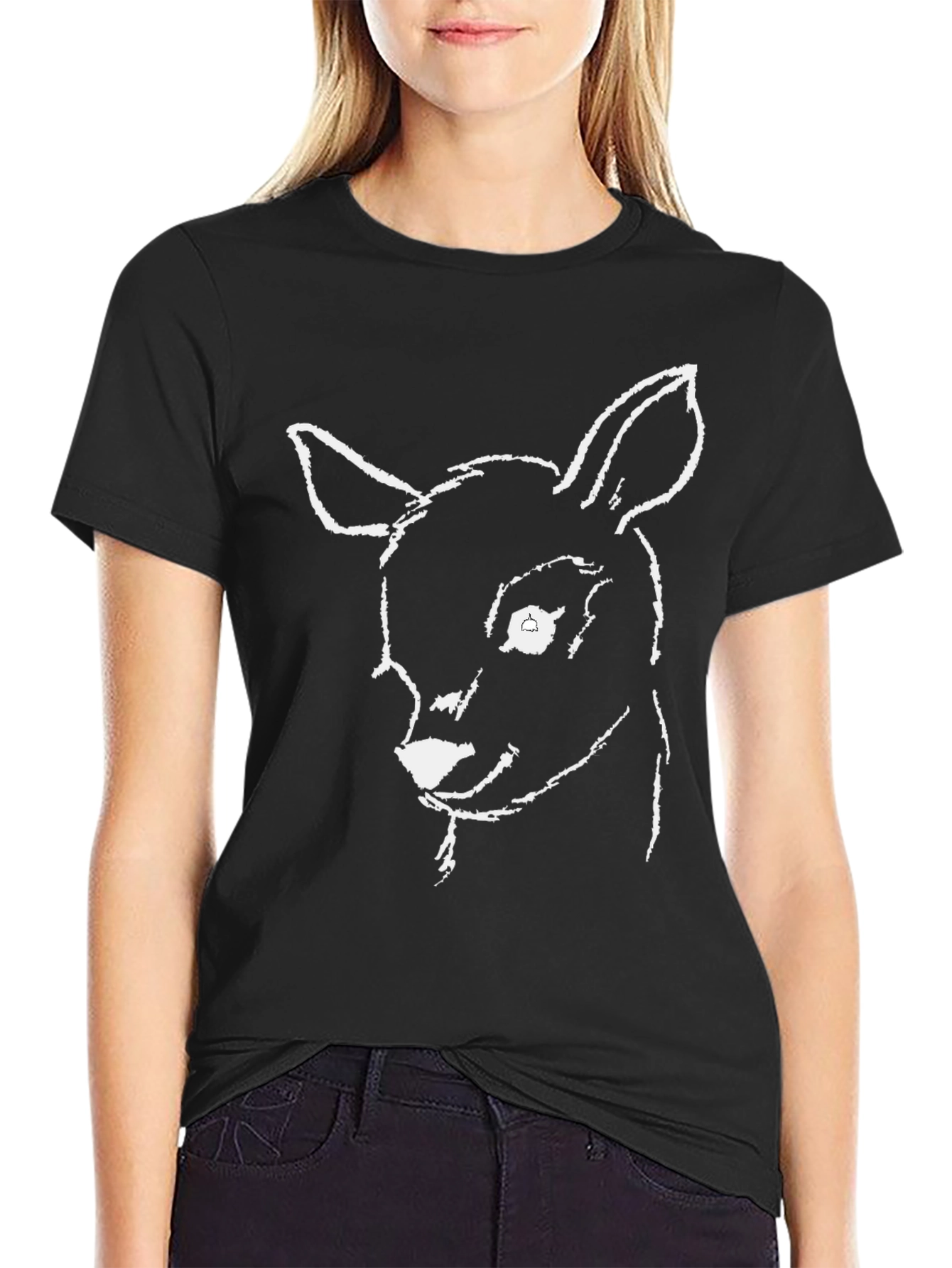 Deer Sketch Graphic Tee - Black Cotton Comfort
