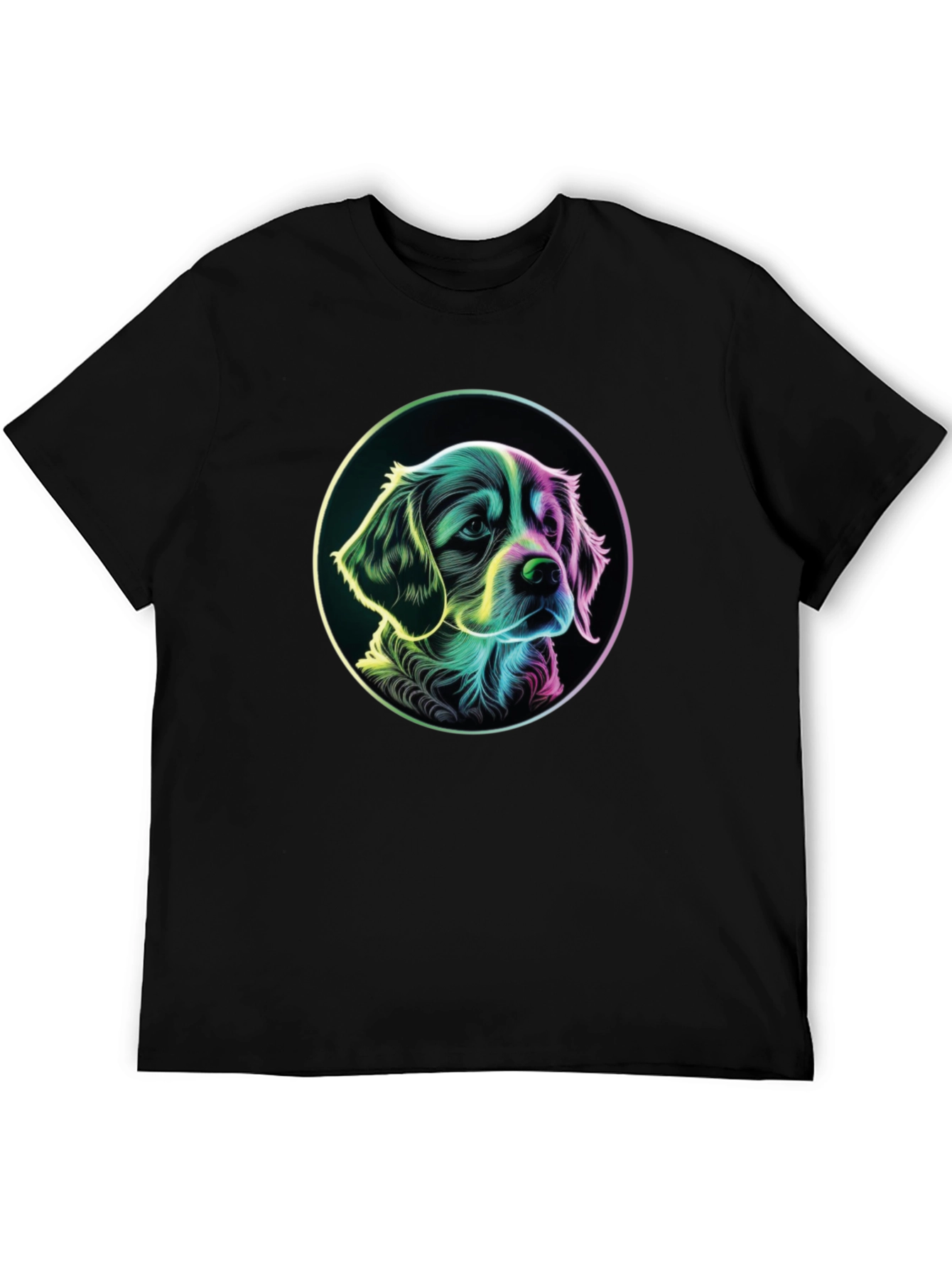 Dog Graphic T-Shirt - Mens Black Crew Neck Tee