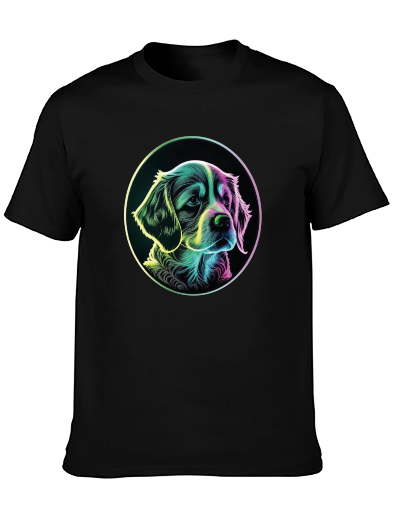 Dog Graphic T-Shirt - Mens Black Crew Neck Tee