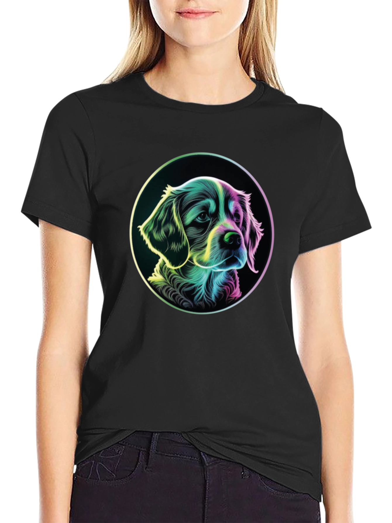 Dog Graphic T-Shirt - Mens Black Crew Neck Tee