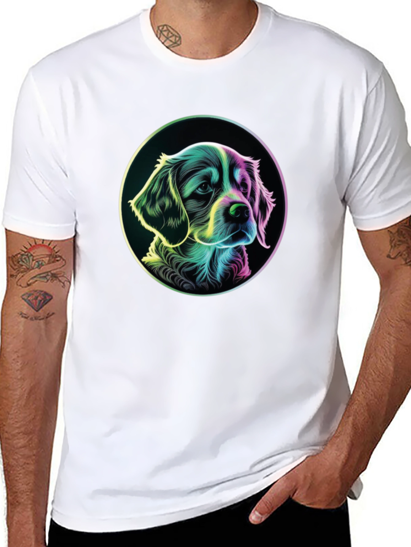 Dog Graphic T-Shirt - Mens Black Crew Neck Tee