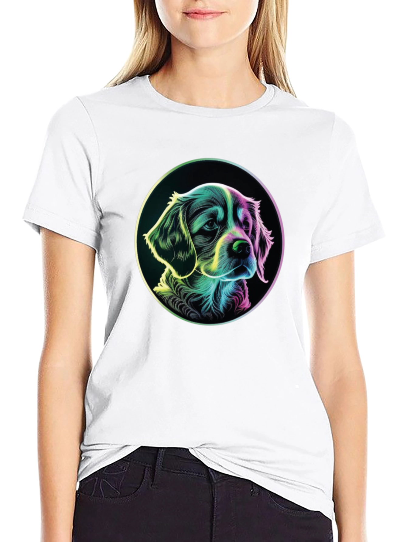 Dog Graphic T-Shirt - Mens Black Crew Neck Tee
