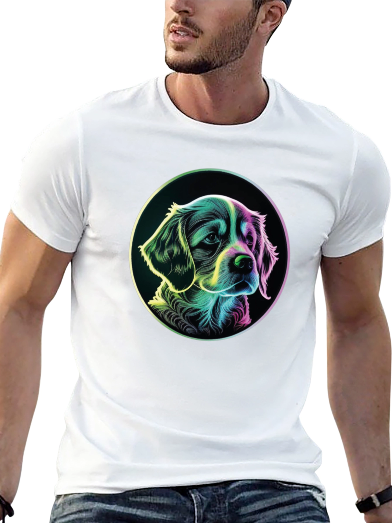 Dog Graphic T-Shirt - Mens Black Crew Neck Tee