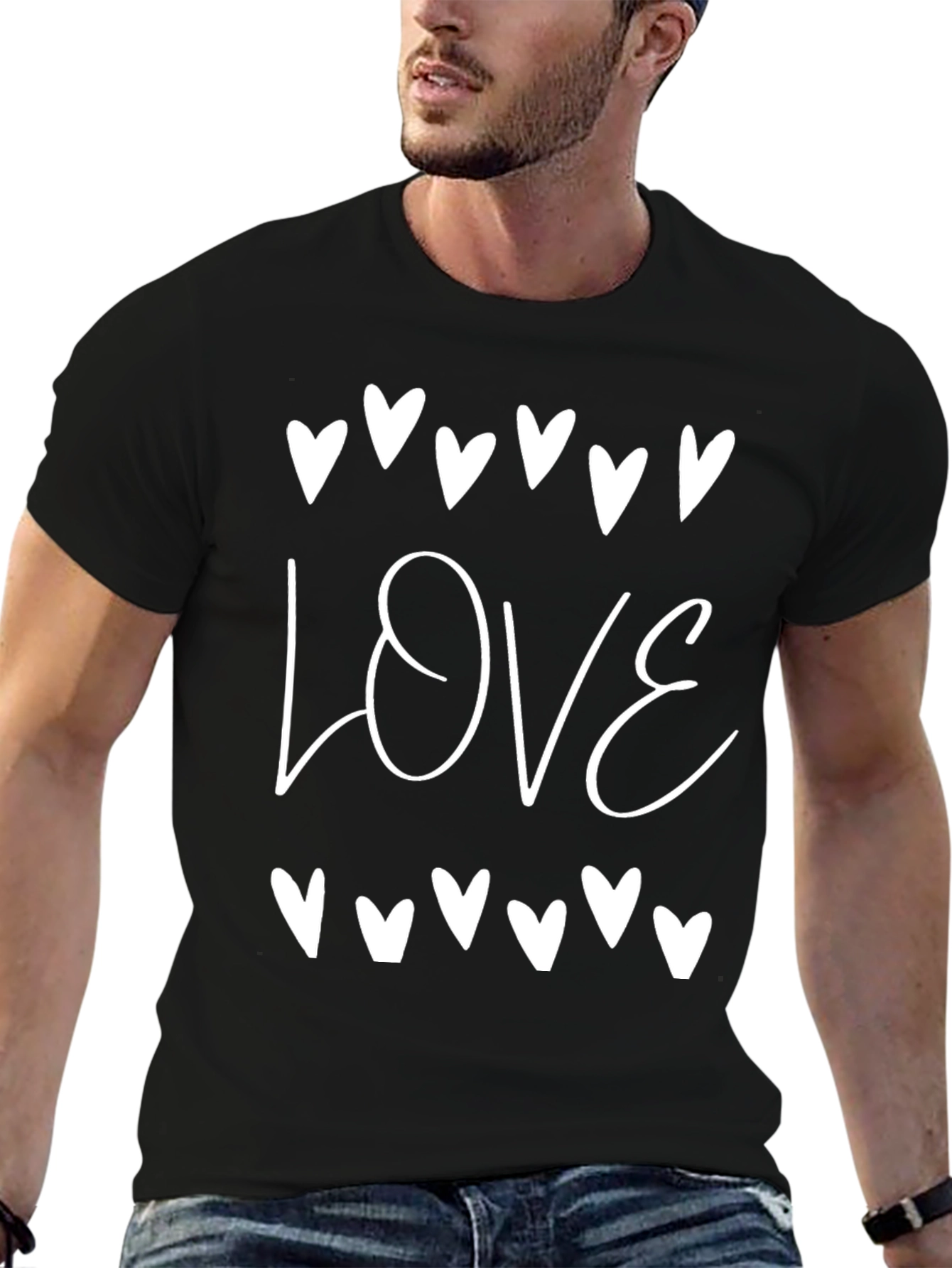Love Heart Graphic Tee - Black Casual T-Shirt