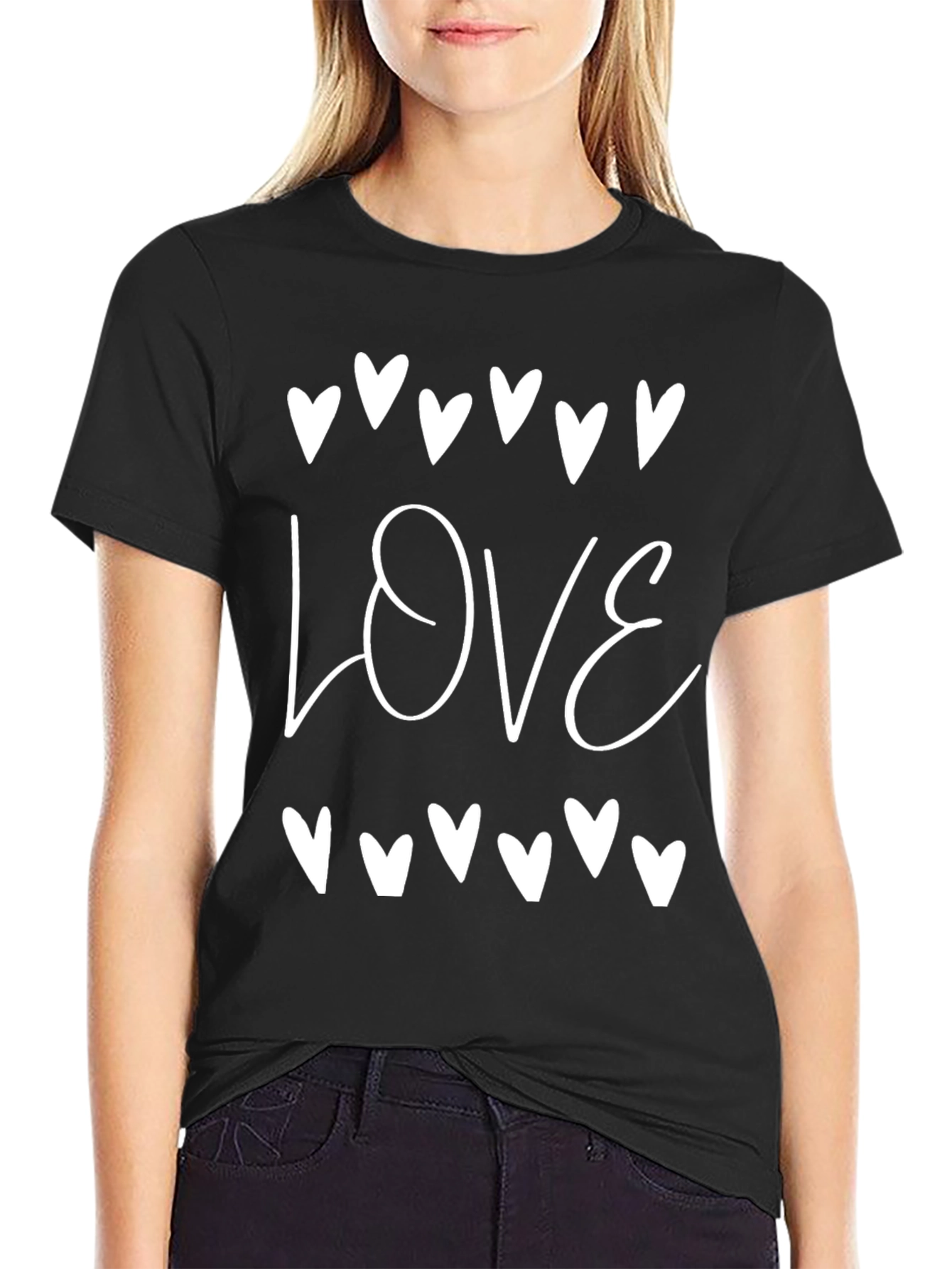 Love Heart Graphic Tee - Black Casual T-Shirt